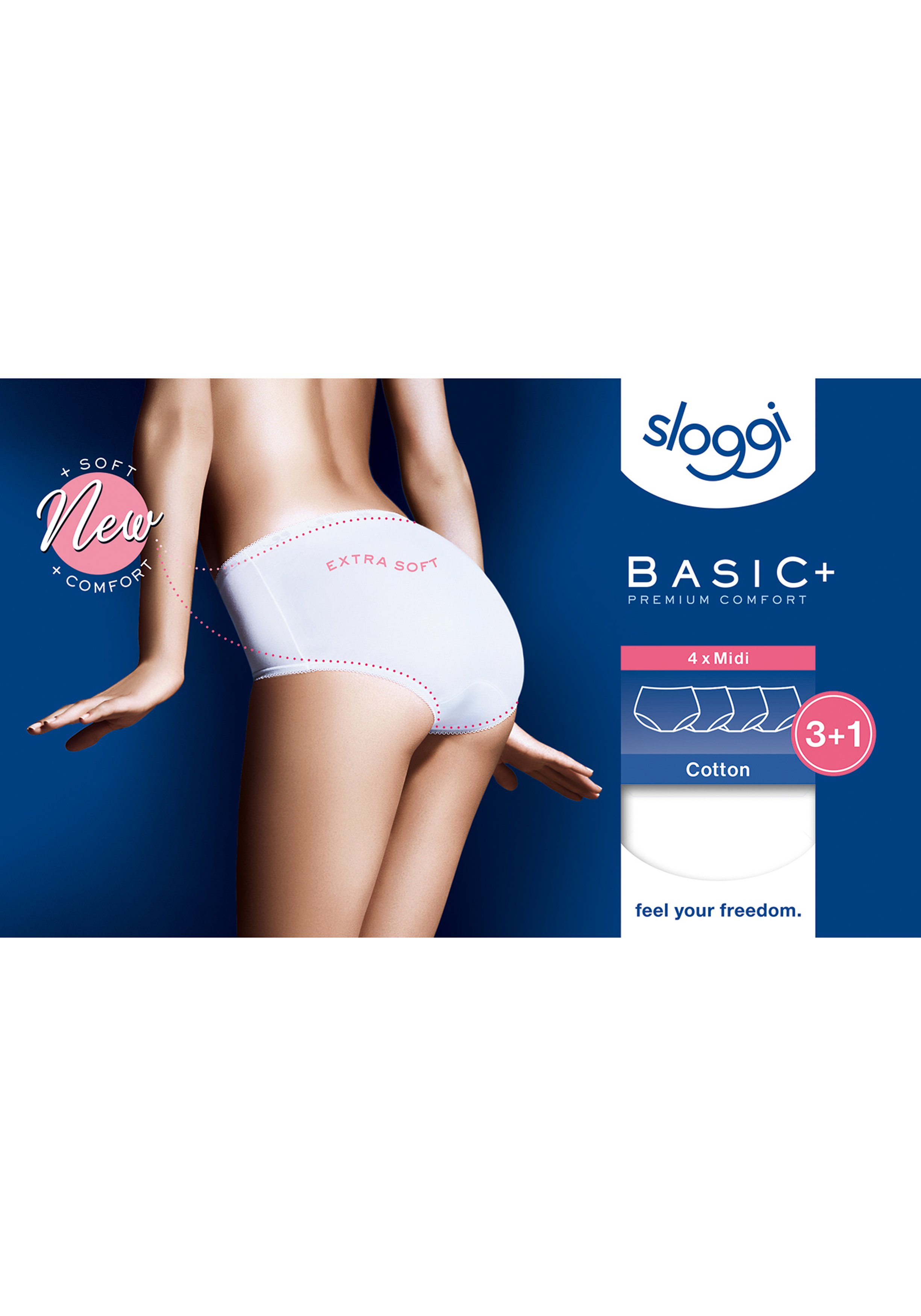 Sloggi Women Basic Midi, dames midi slip (4-Pack), wit