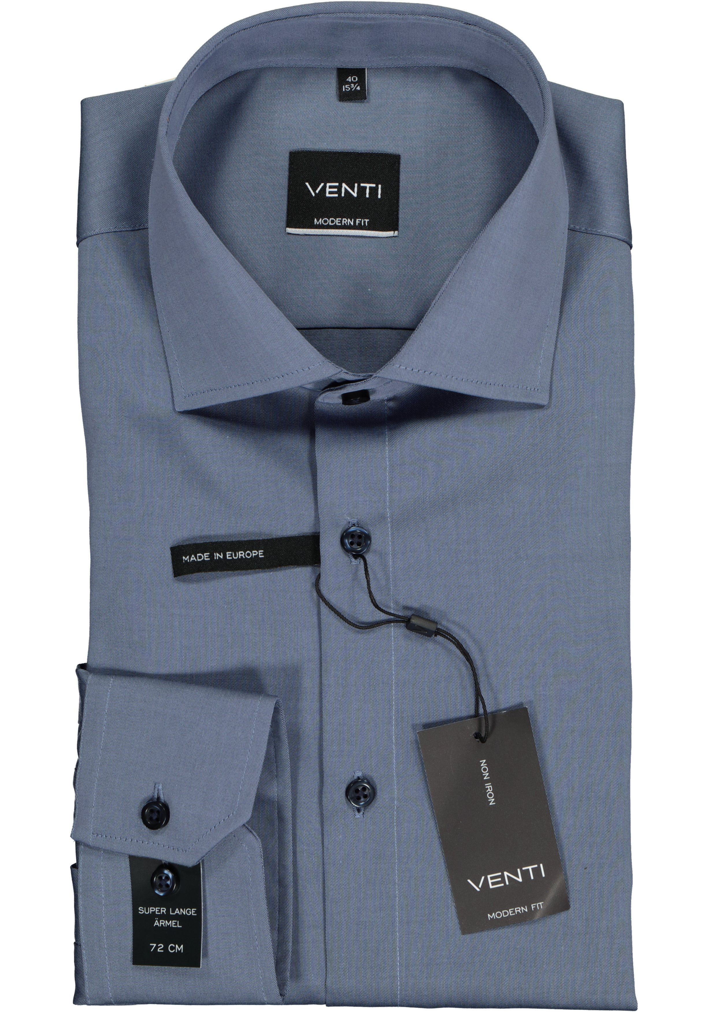 VENTI modern fit overhemd, mouwlengte 72cm, twill, grijsblauw