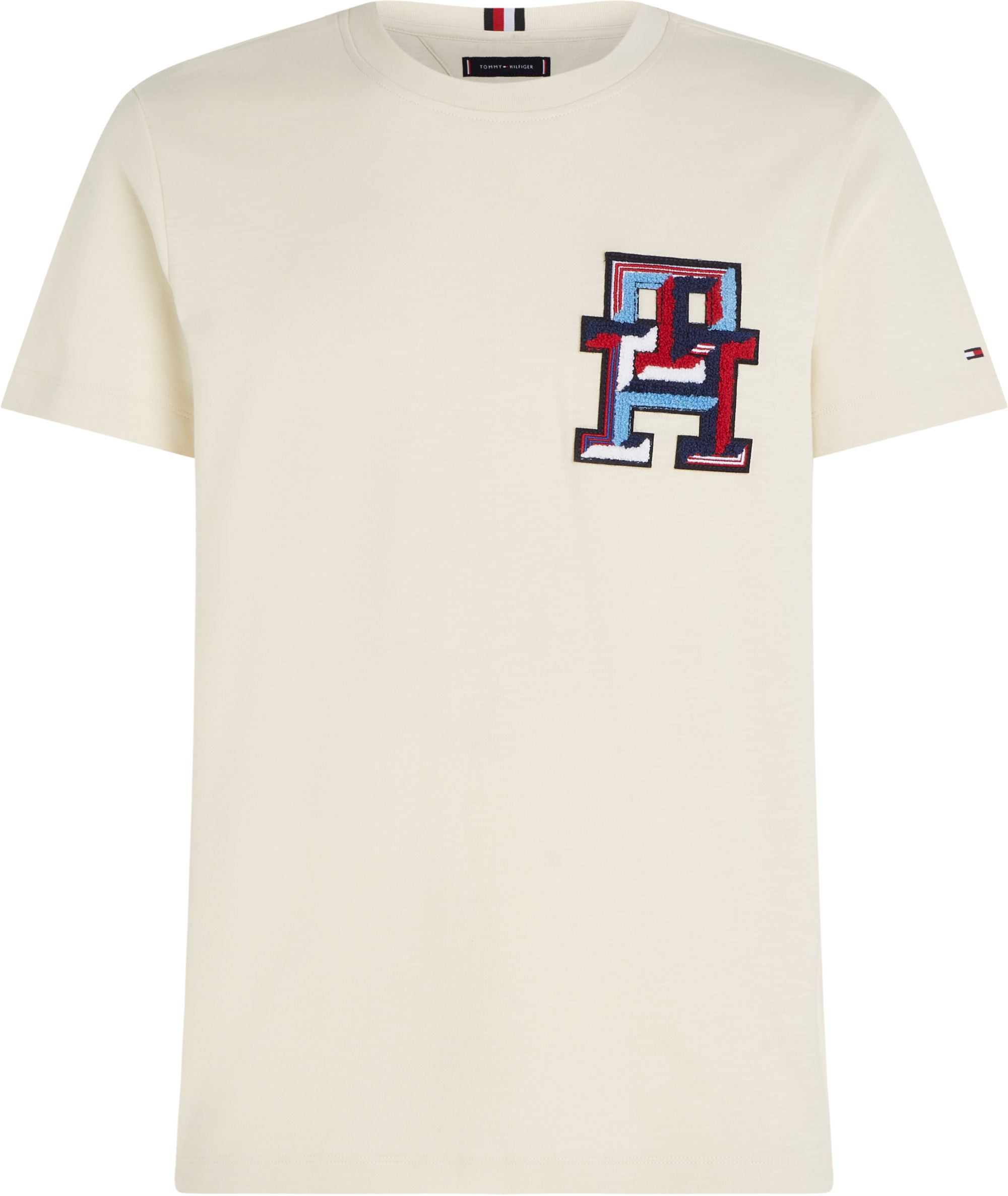 Tommy Hilfiger Monogram Badge Tee, heren T-shirt korte mouw O-hals, beige