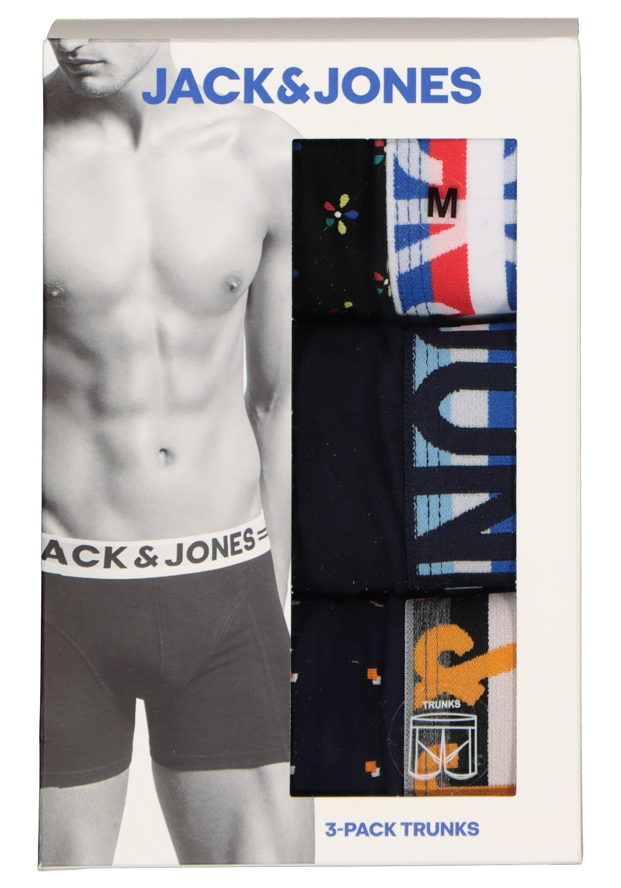 Jack & Jones heren boxers Jachenrik trunks (3-pack), blauw uni en dessin