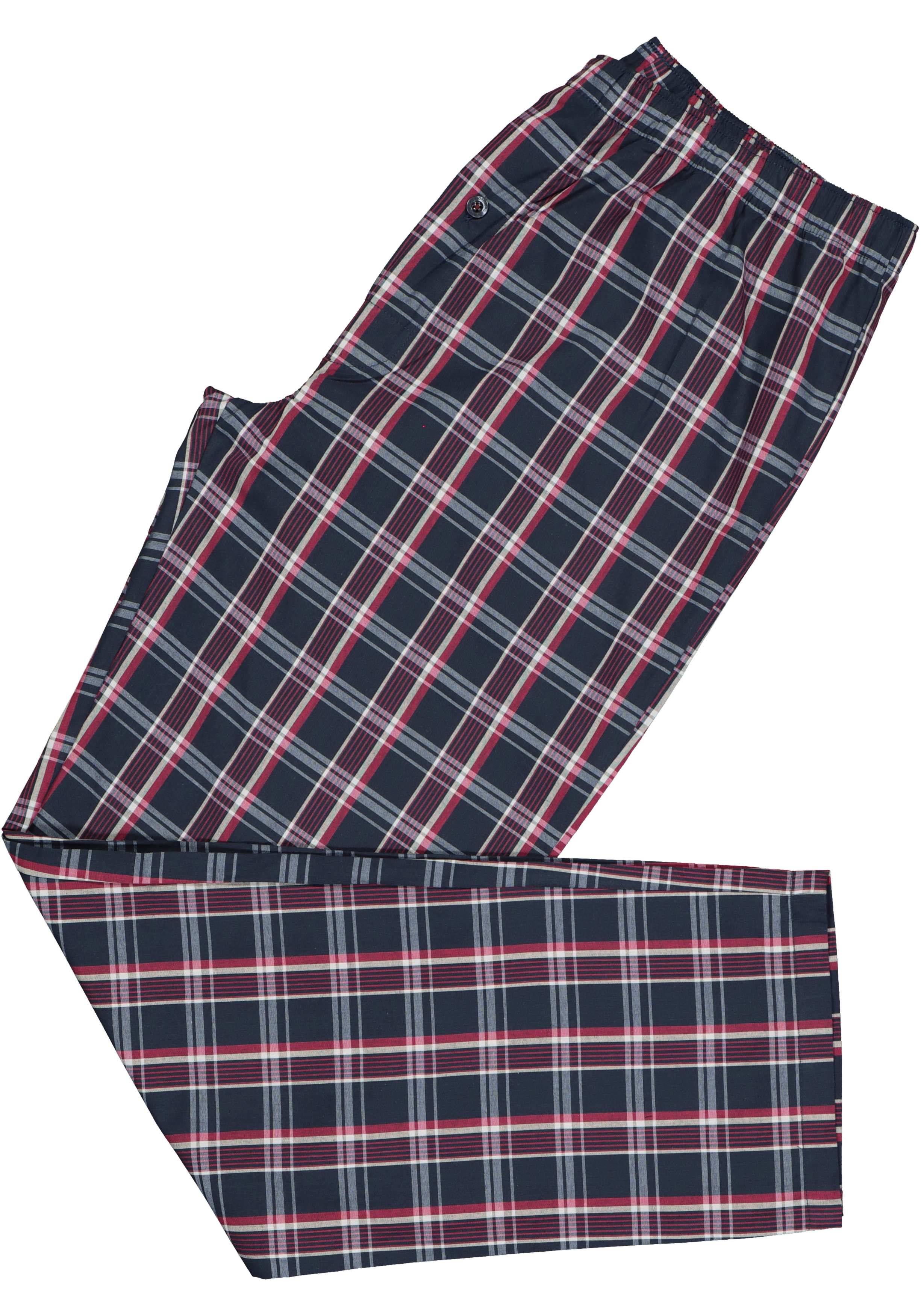 Gotzburg heren pyjama met knopen, geweven heren pyjama niet elastisch, blauw met rood en wit geruit