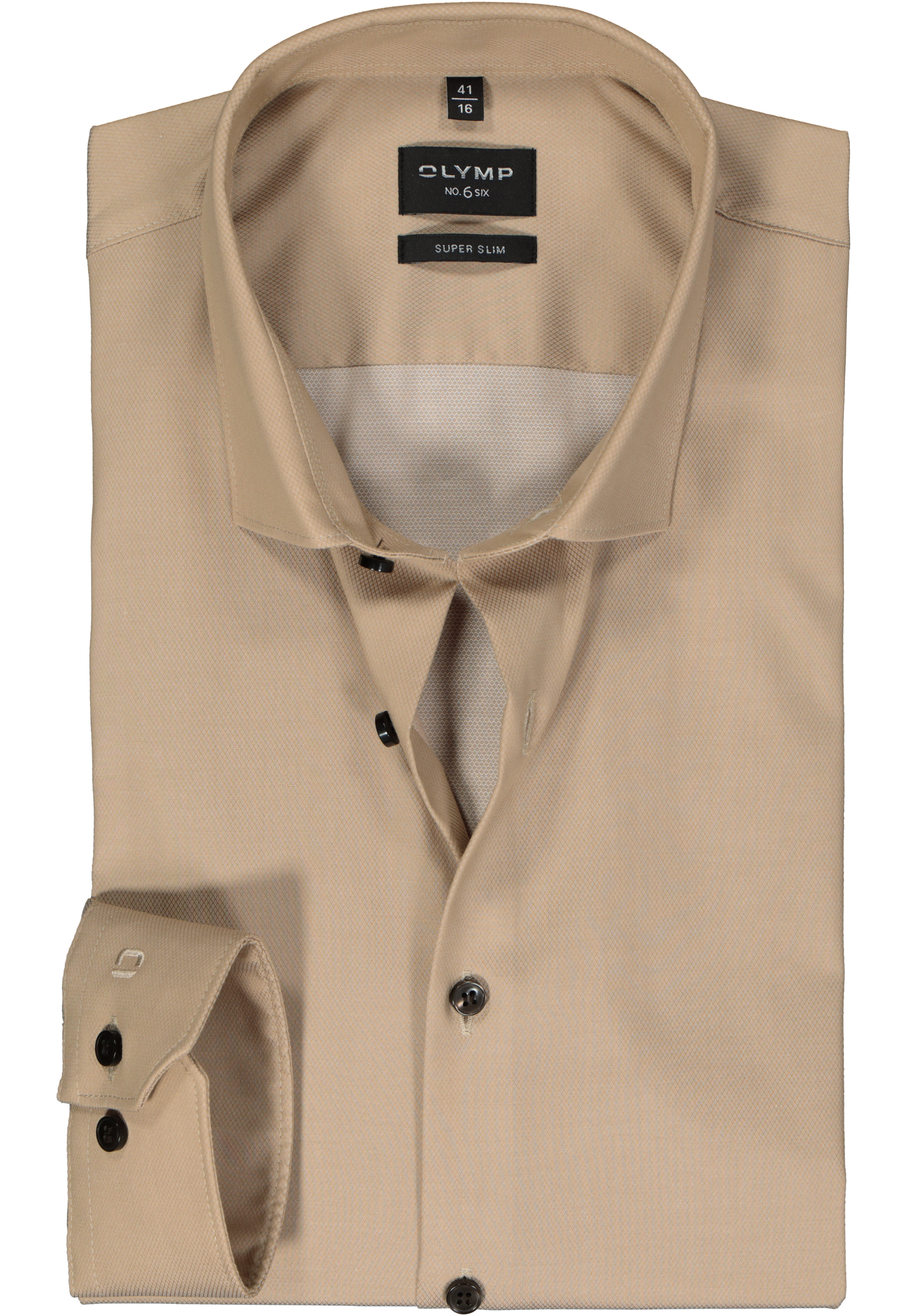 OLYMP No. 6 Six super slim fit overhemd, structuur, beige