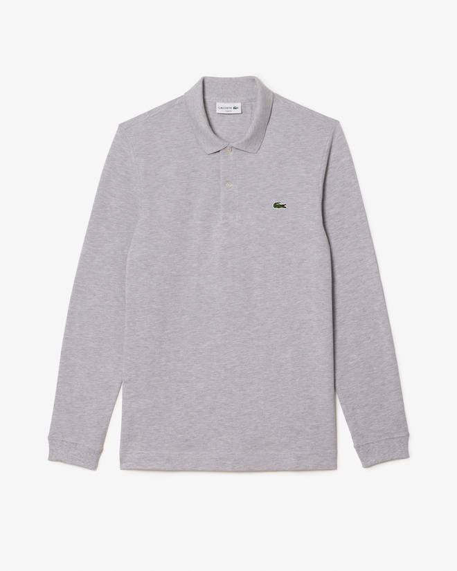 Lacoste Slim Fit polo lange mouw, lichtgrijs melange