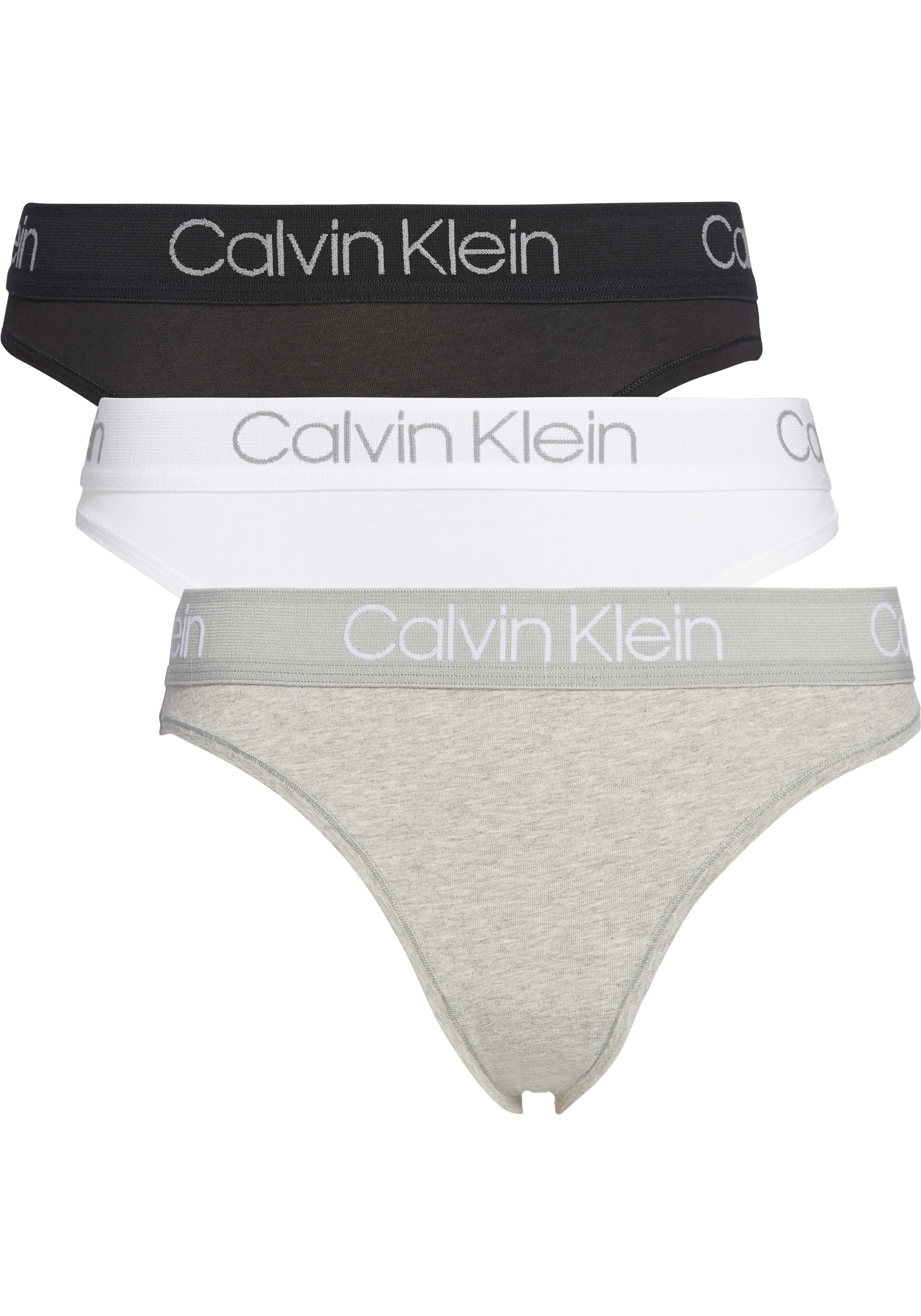 Calvin Klein dames tanga slips (3-pack), met hoge beenuitsnijding,  zwart, wit en grijs