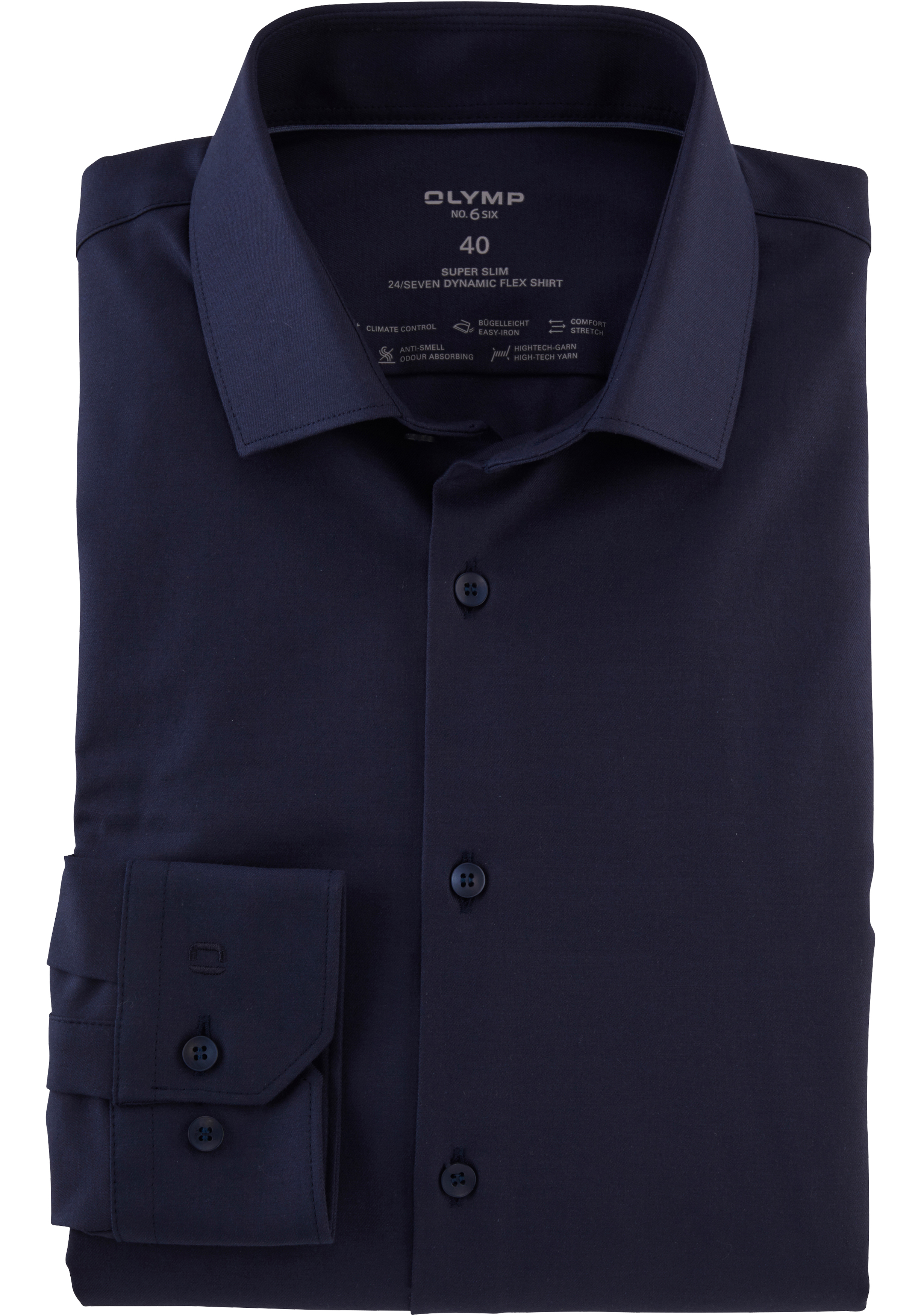 OLYMP 24/7 No. 6 Six super slim fit overhemd, twill, marine blauw