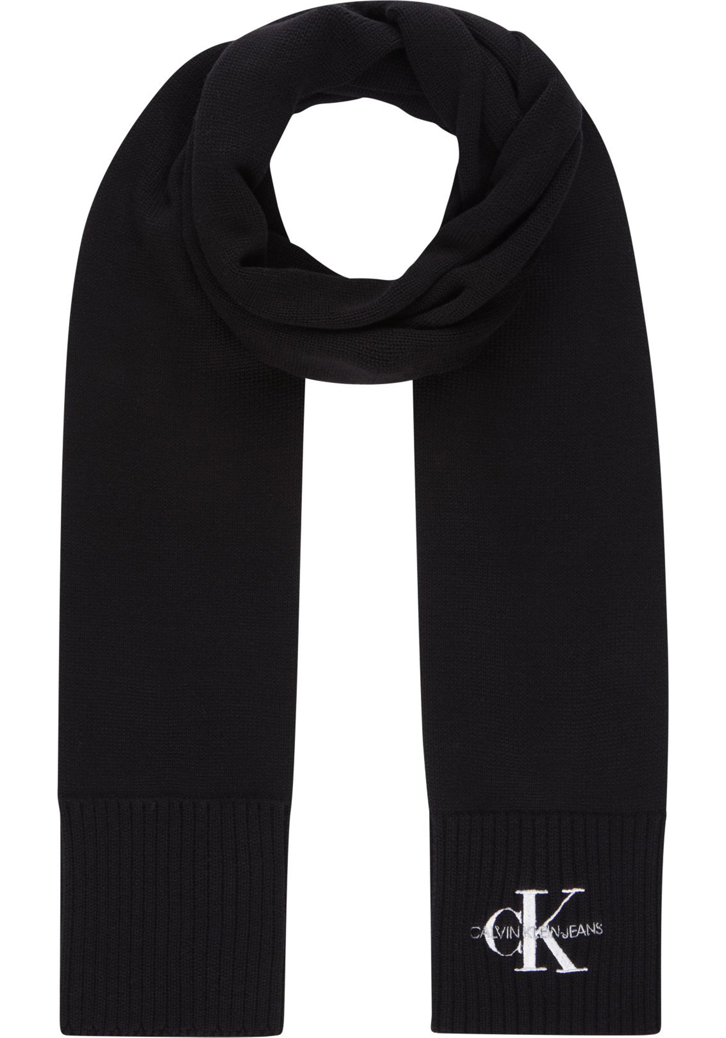 Calvin Klein sjaal, monologo embroidered scarf, zwart
