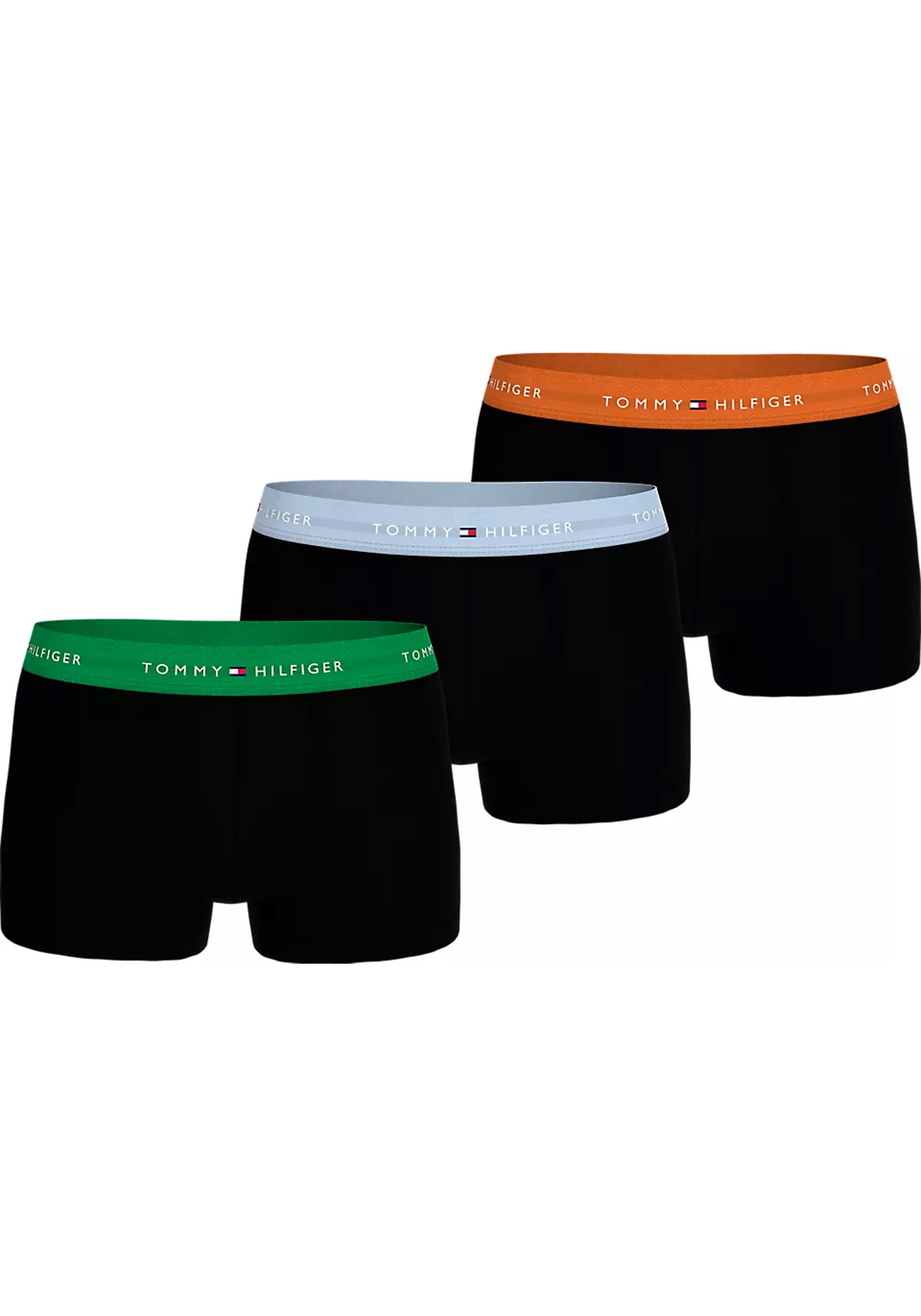 Tommy Hilfiger trunk (3-pack), heren boxers normale lengte, zwart met gekleurde tailleband