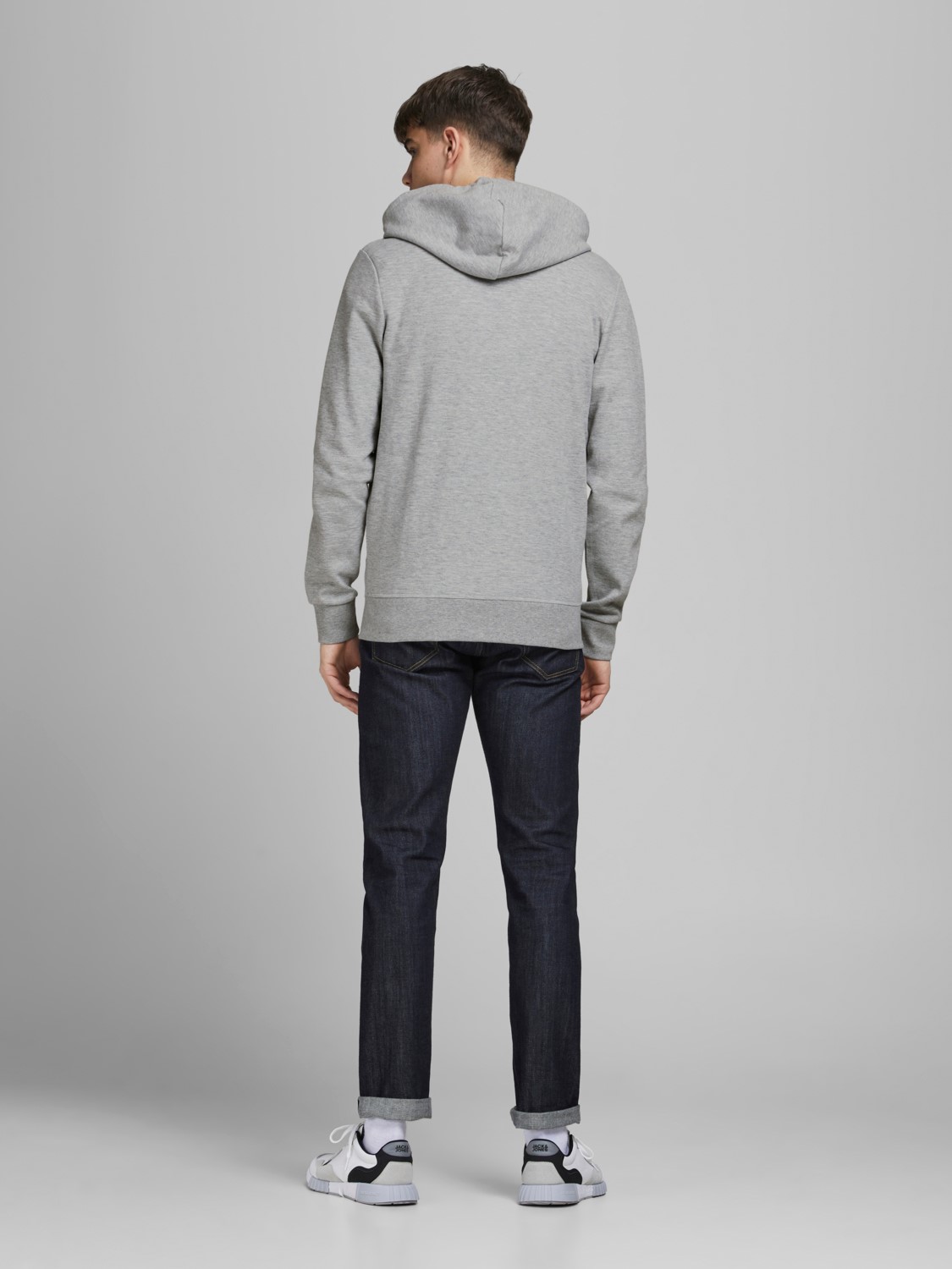 JACK & JONES Basic sweat zip hood slim fit, heren sweatvest katoenmengsel met capuchon, lichtgrijs melange