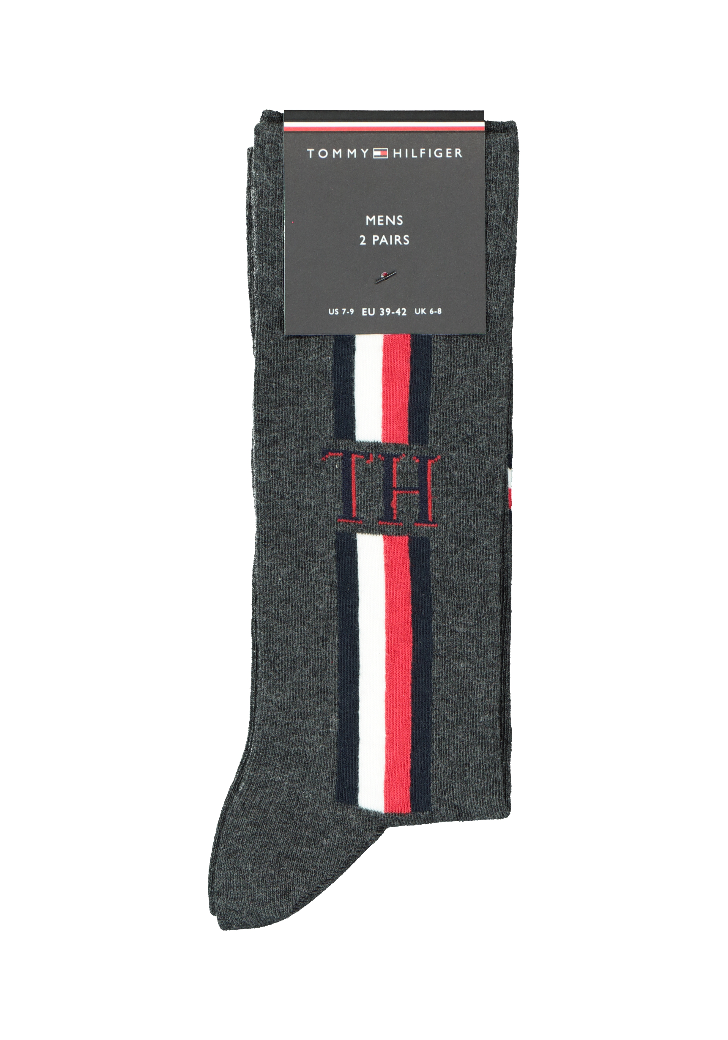 Tommy Hilfiger Iconic Logo Stripe Socks (2-pack), herensokken katoen, grijs