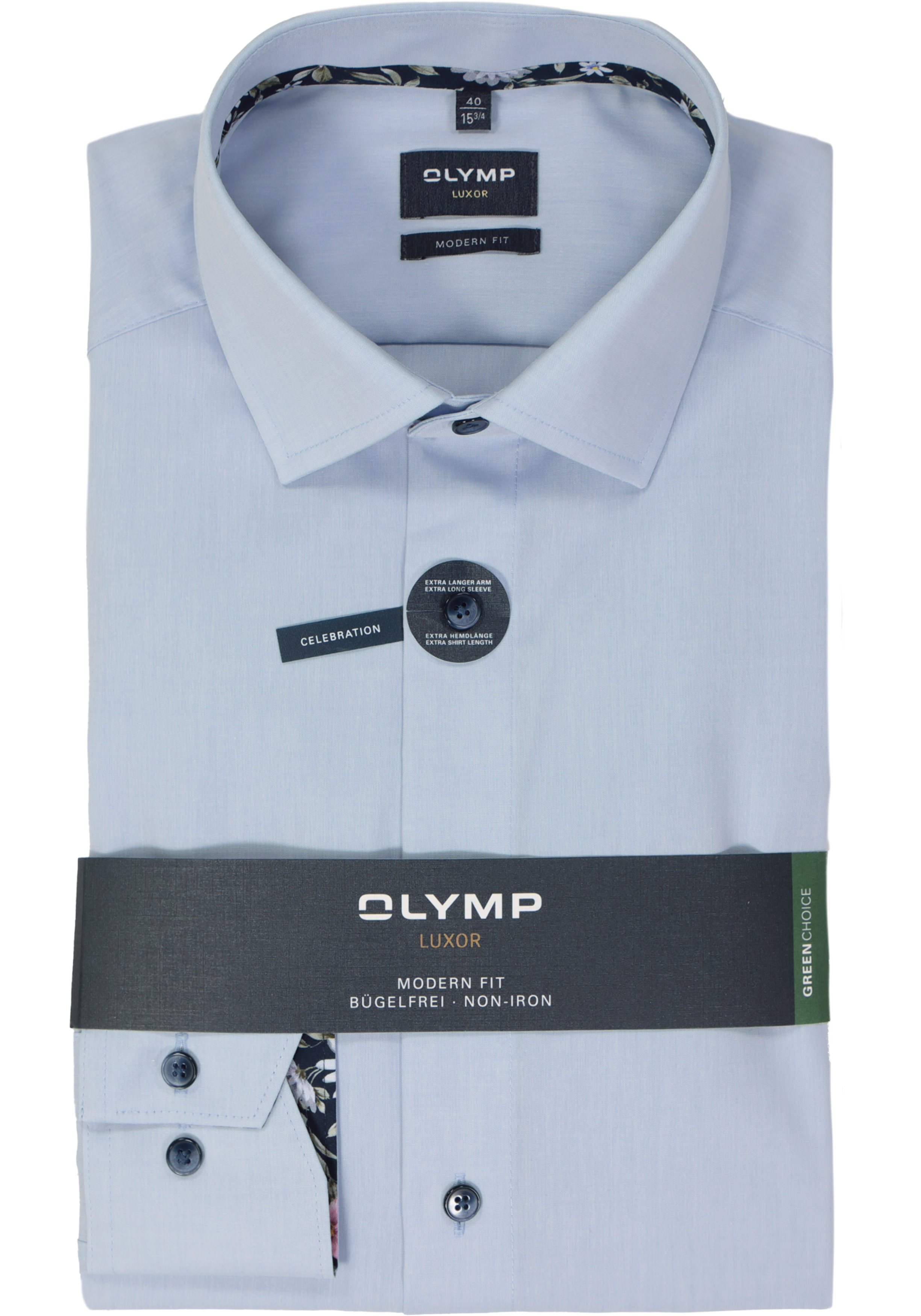 OLYMP modern fit overhemd, mouwlengte 7, chambray, lichtblauw