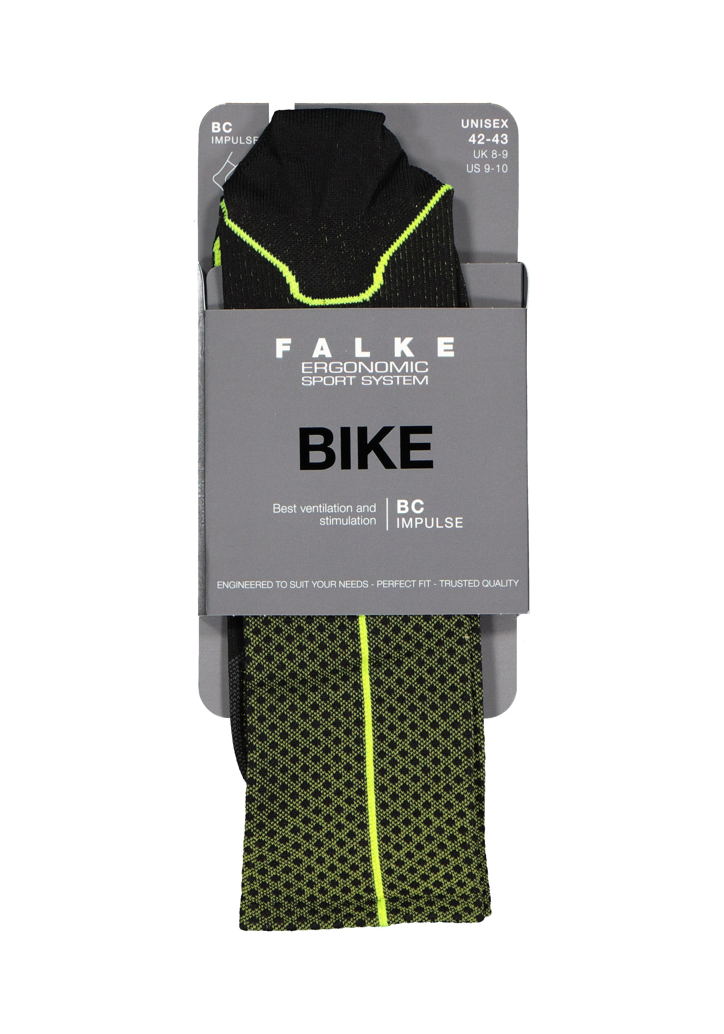 FALKE BC Impulse unisex fietssokken, zwart-neon geel (black)