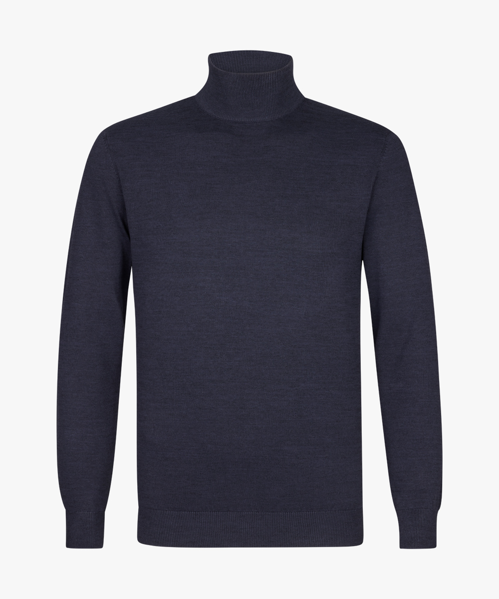 Michaelis heren trui katoenmengsel, slim fit trui met turtleneck, navy blauw