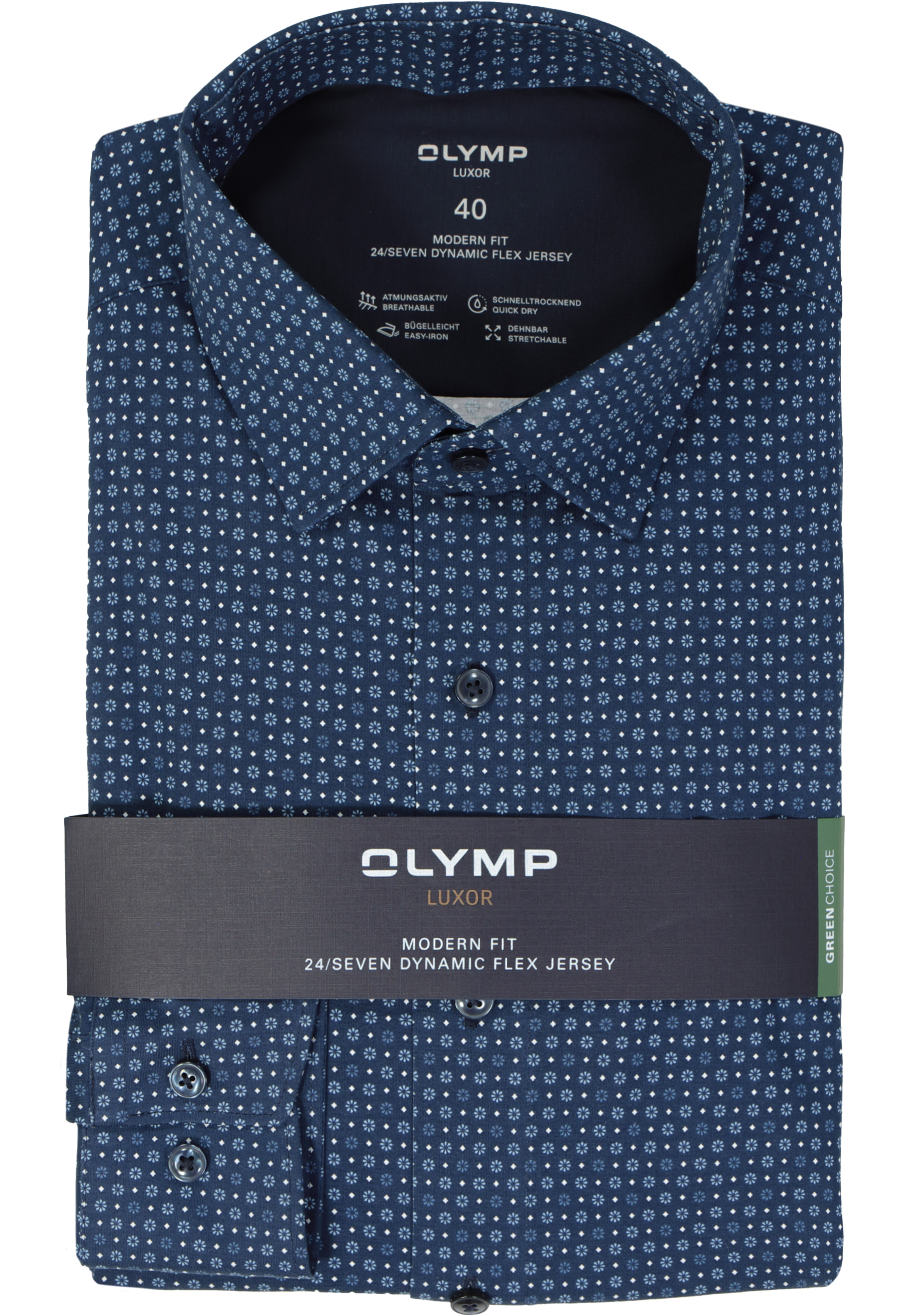 OLYMP 24/7 modern fit overhemd, tricot, marine blauw dessin