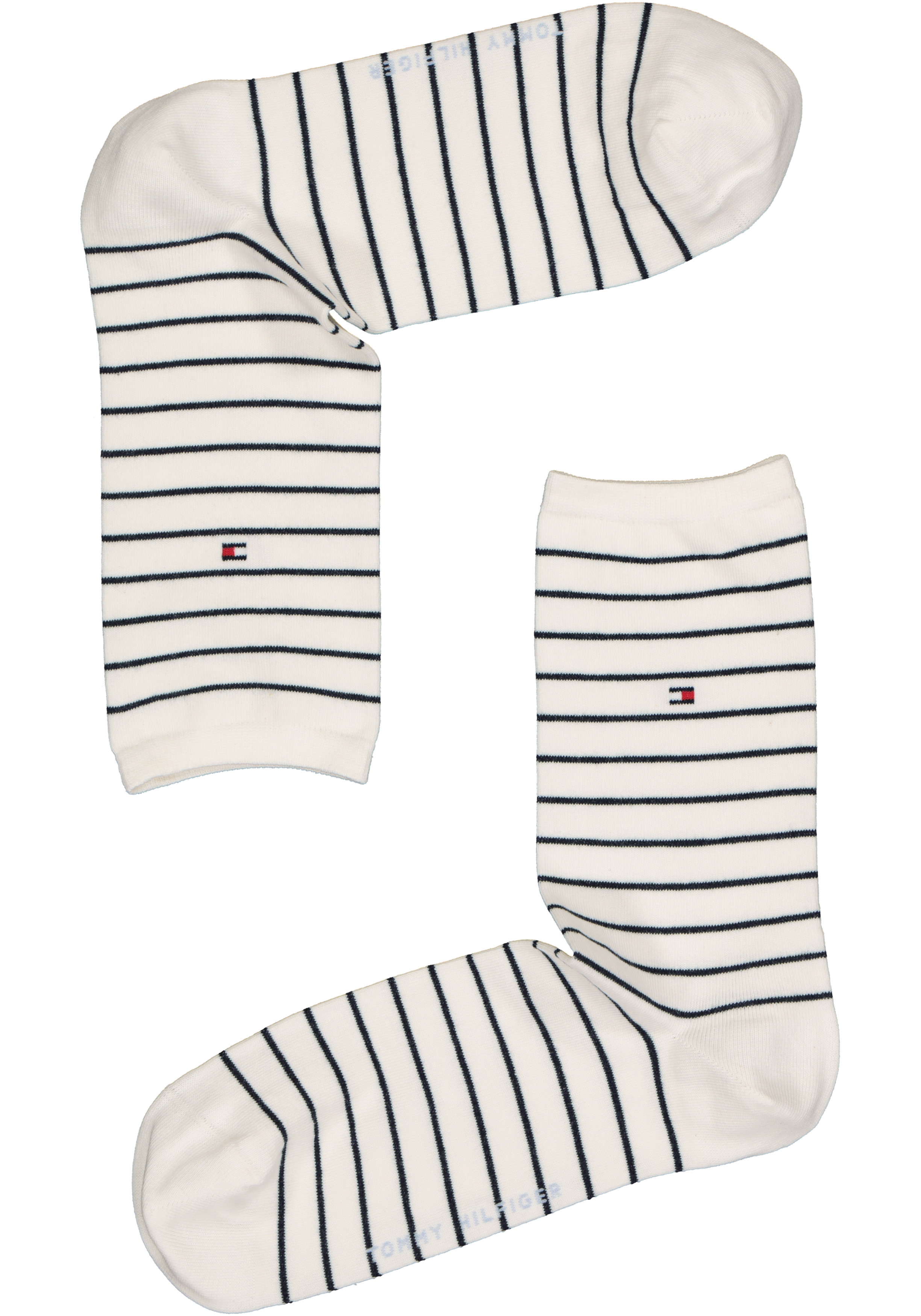 Tommy Hilfiger damessokken Small Stripe (2-pack), uni en gestreept katoen, off white met blauw