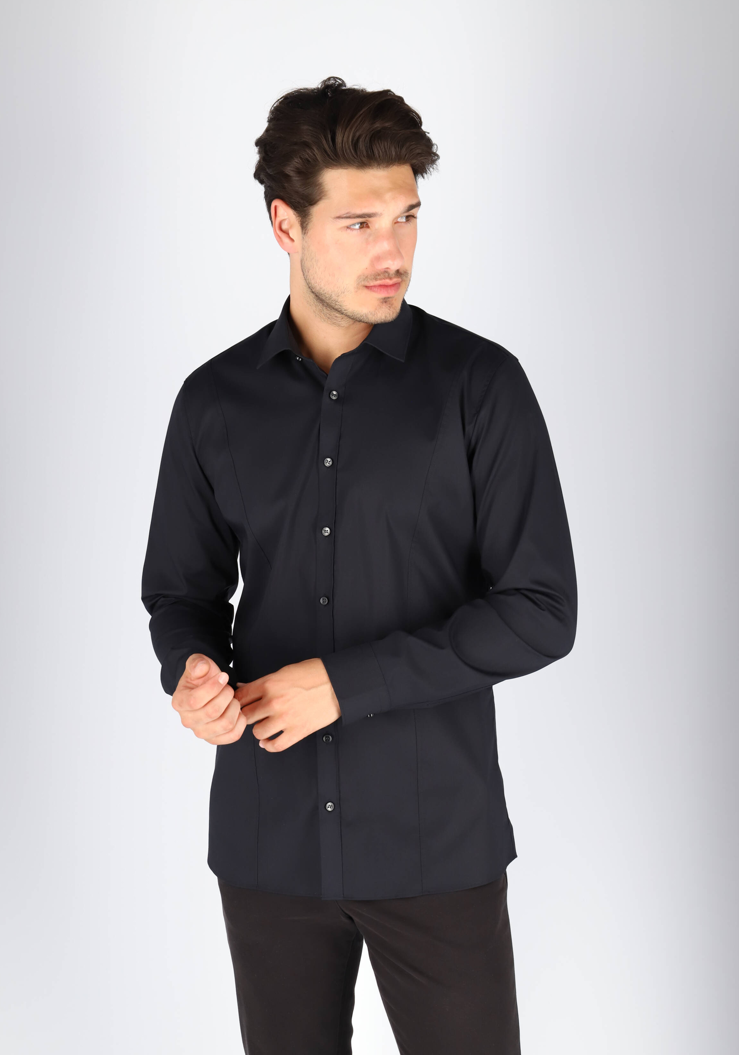 OLYMP No. Six super slim fit overhemd, zwart (met extra tailleringsnaden)