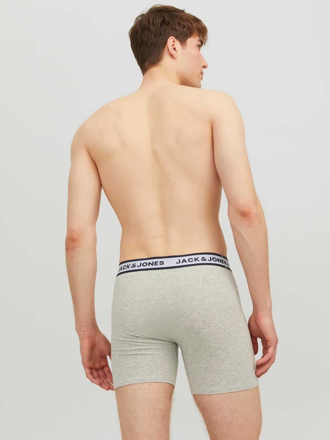 JACK & JONES Jacsolid boxer briefs (3-pack), heren boxers extra lang, lichtgrijs, wit en blauw