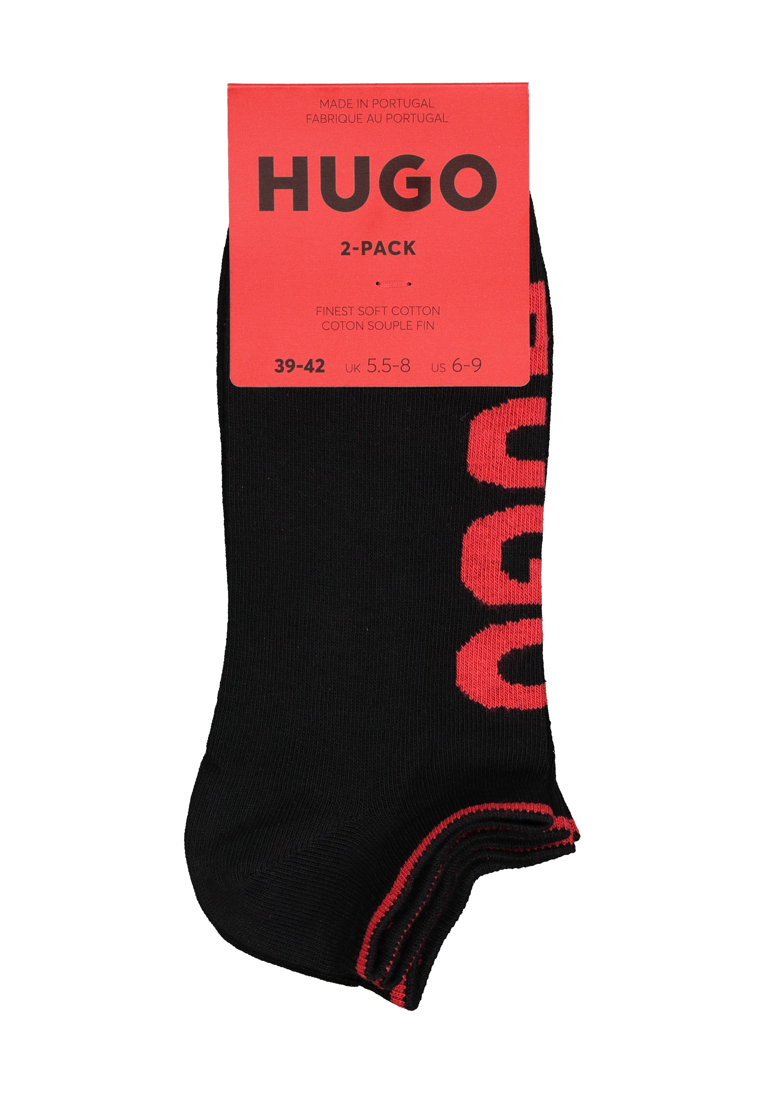 HUGO logo sokken (2-pack), heren enkelsokken, zwart