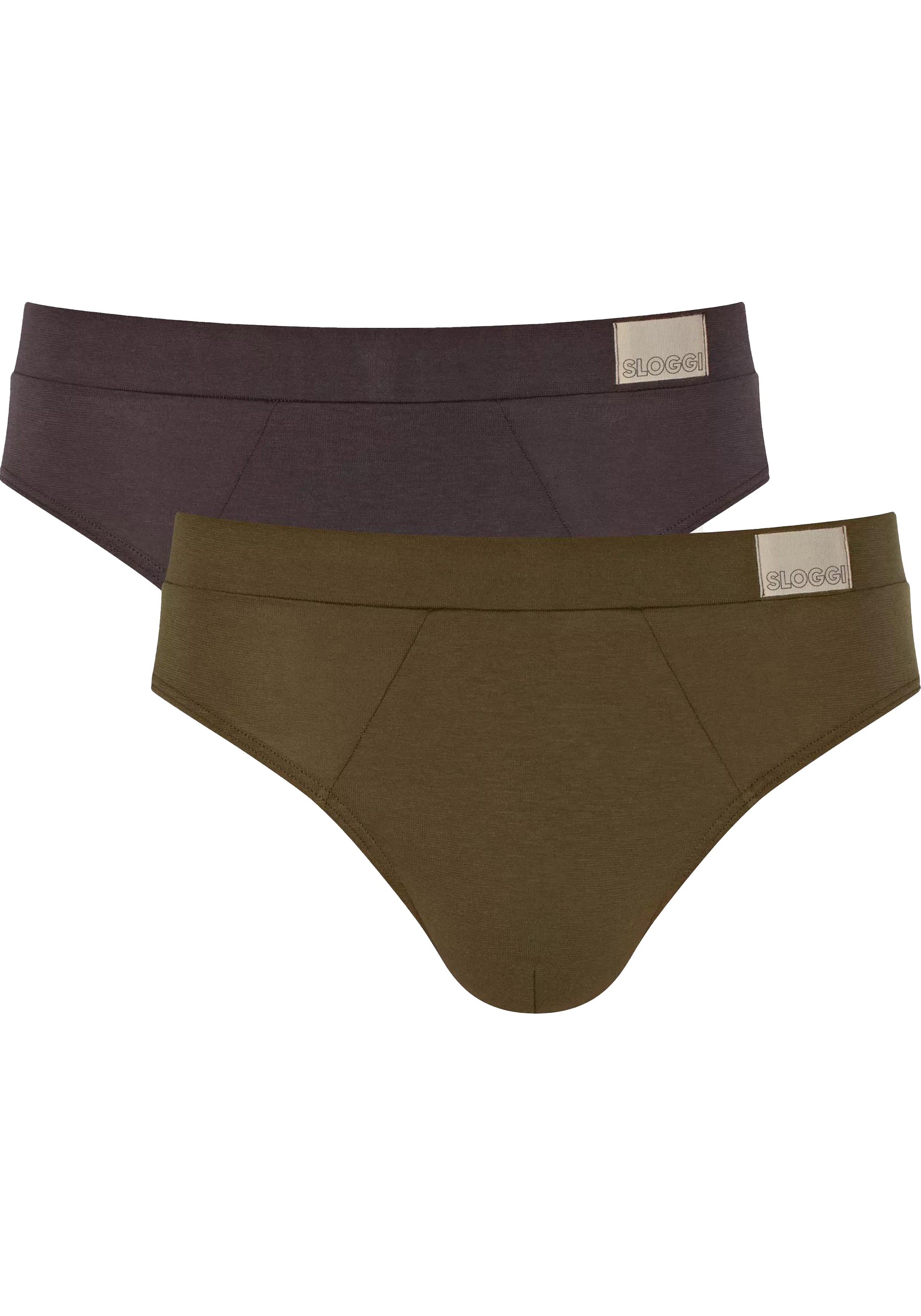 Sloggi Men GO Natural Brief, heren slip met smalle zijkanten (2-pack), bruin en olijfgroen