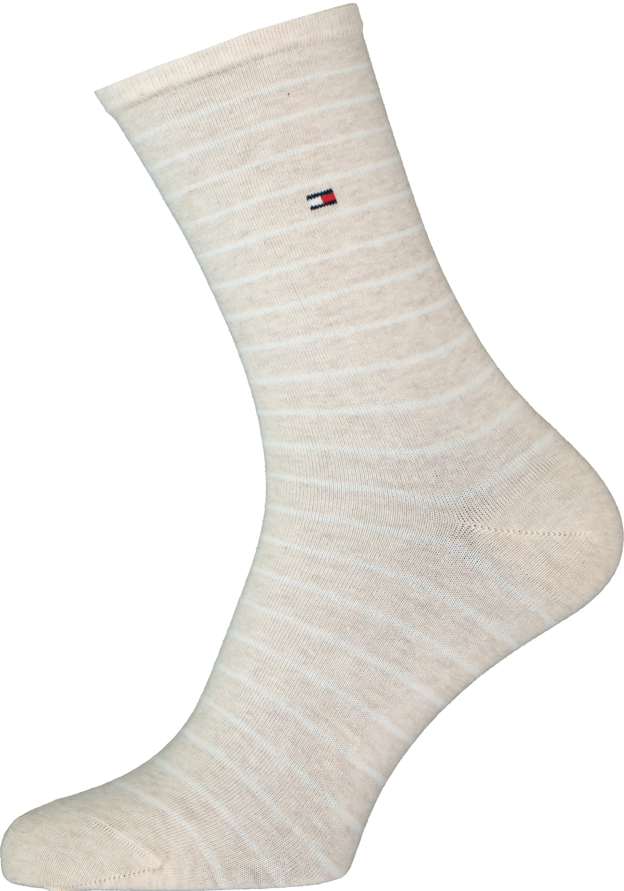 Tommy Hilfiger damessokken Small Stripe (2-pack), uni en gestreept katoen, licht beige met wit