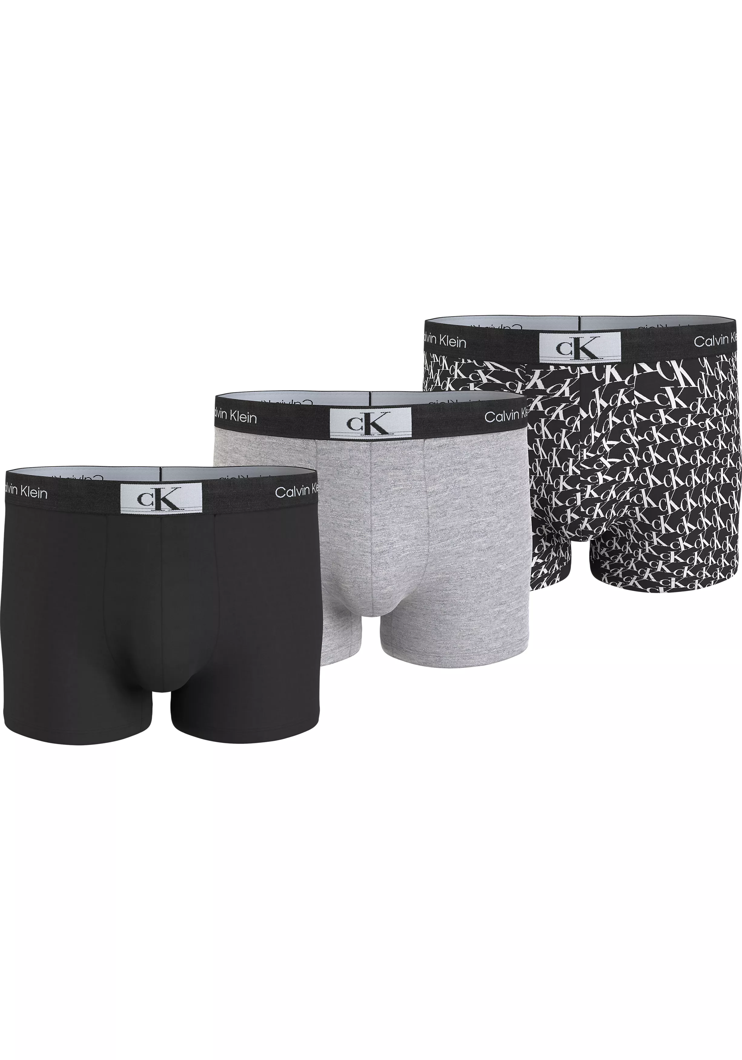 Calvin Klein Trunk (3-pack), heren boxers normale lengte, zwart, grijs en zwart met wit logo print