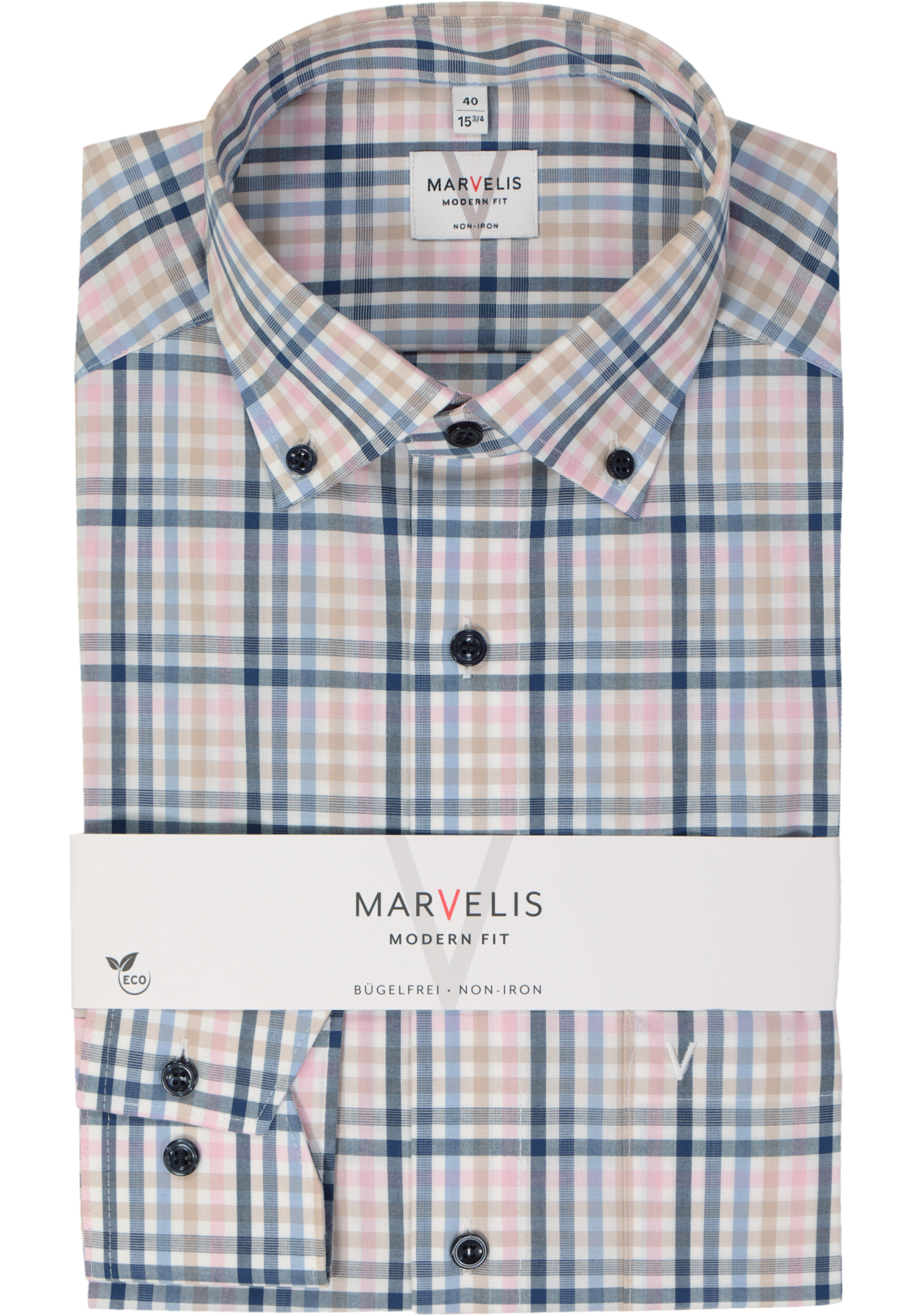 MARVELIS modern fit overhemd, popeline, roze geruit