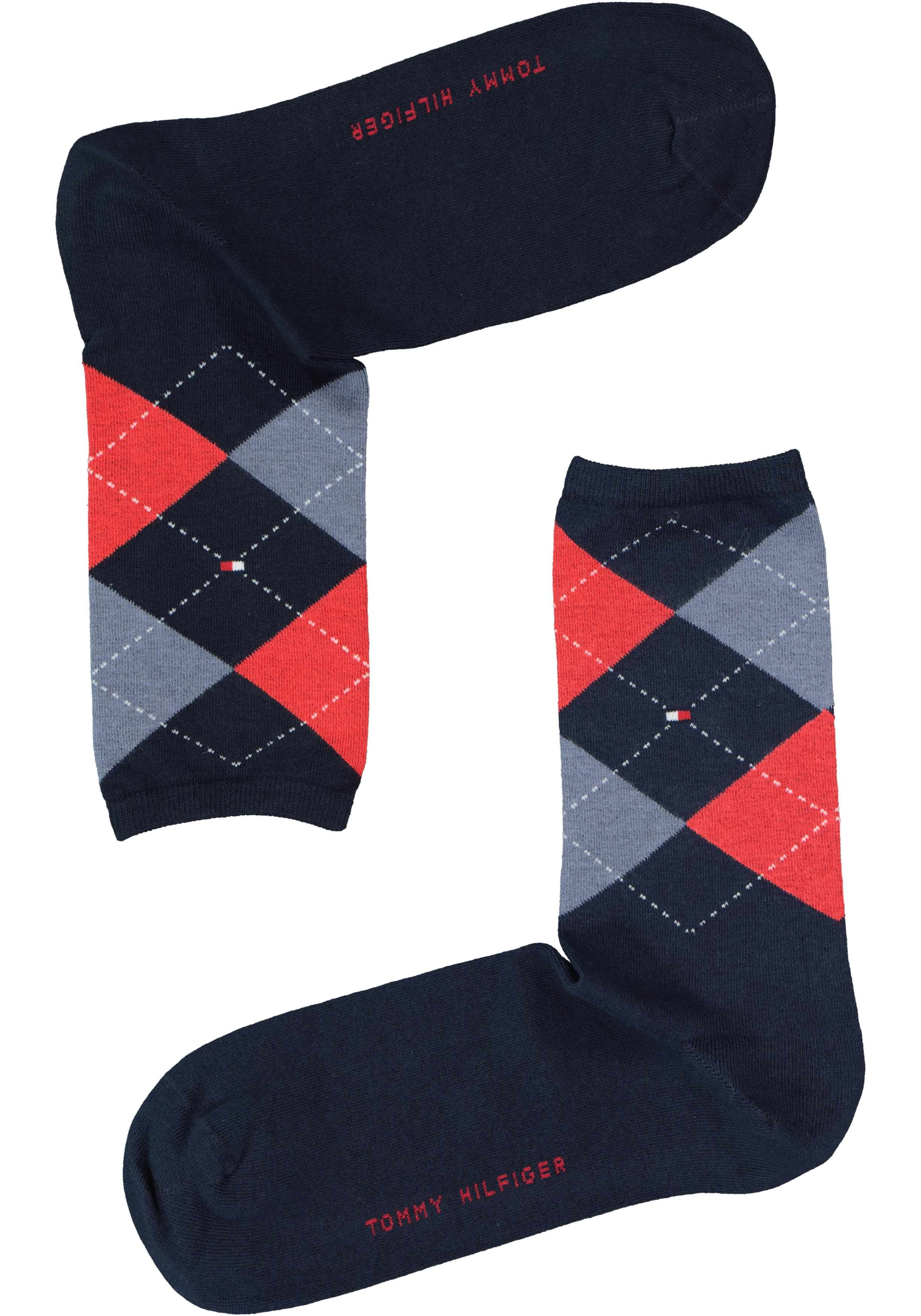 Tommy Hilfiger damessokken Check (2-pack), uni en geruit katoen, donkerblauw met rood