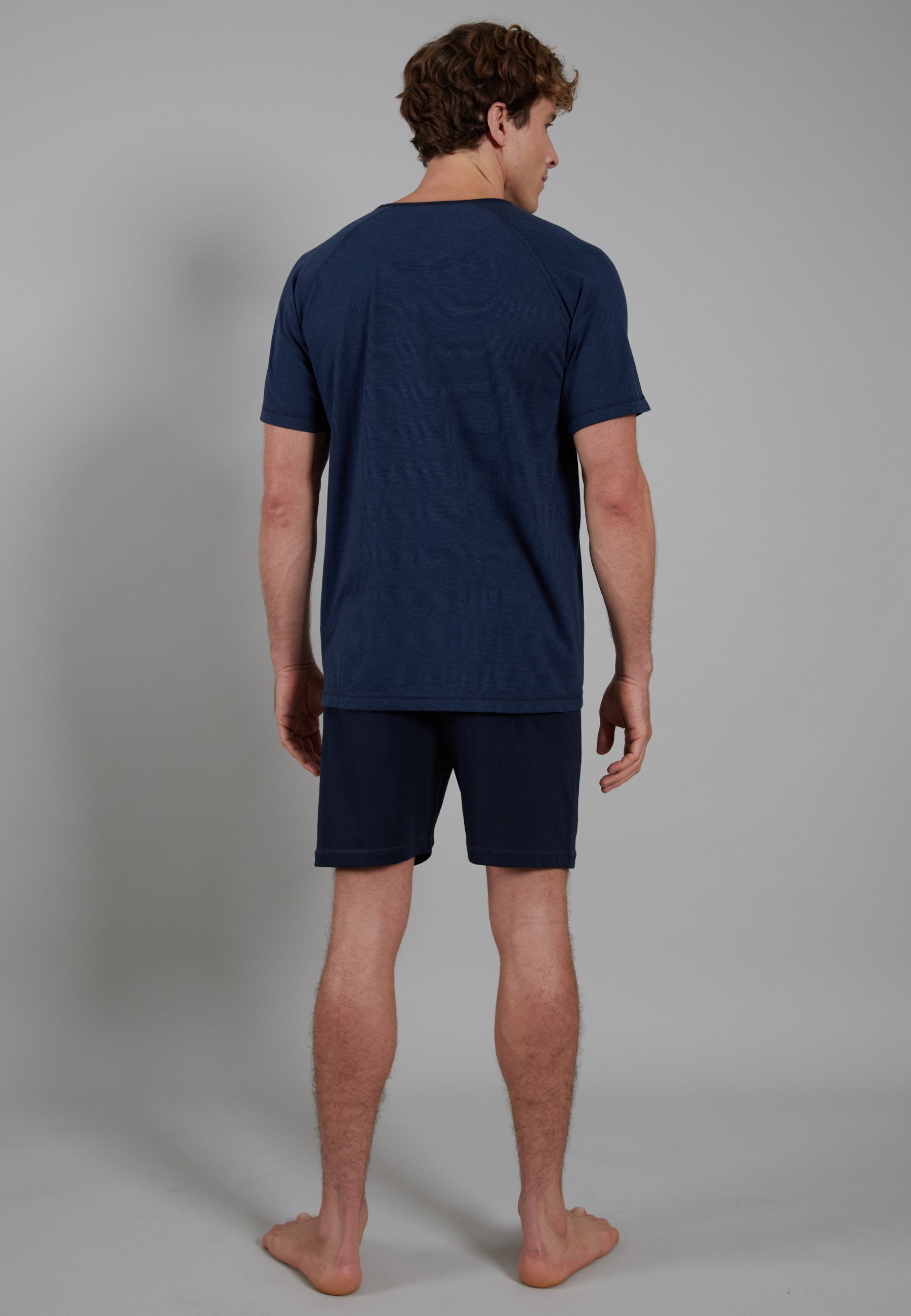 Ceceba heren shortama O-hals, donkerblauw gestreept