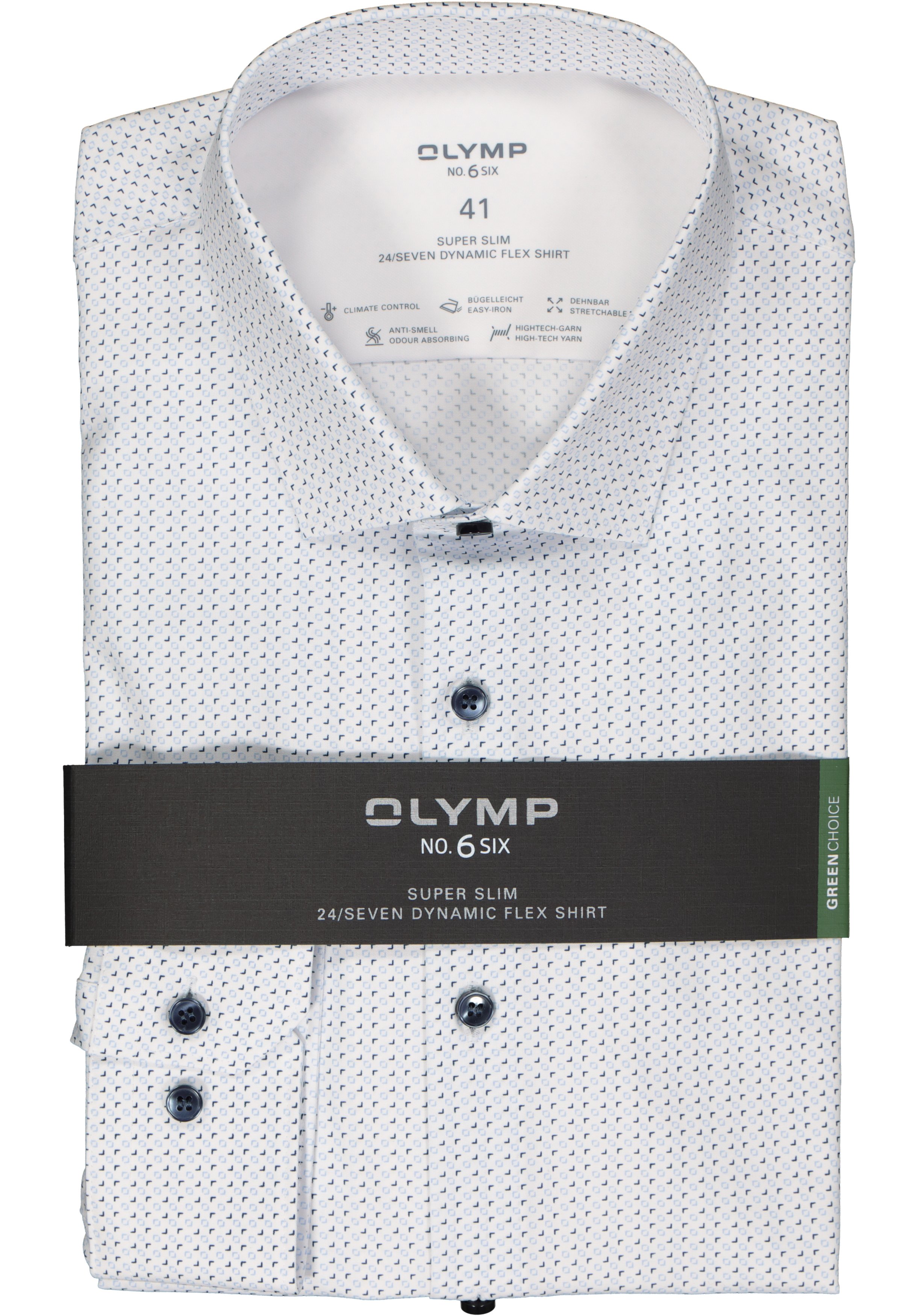 OLYMP 24/7 No. 6 Six super slim fit overhemd, popeline, wit met blauw dessin