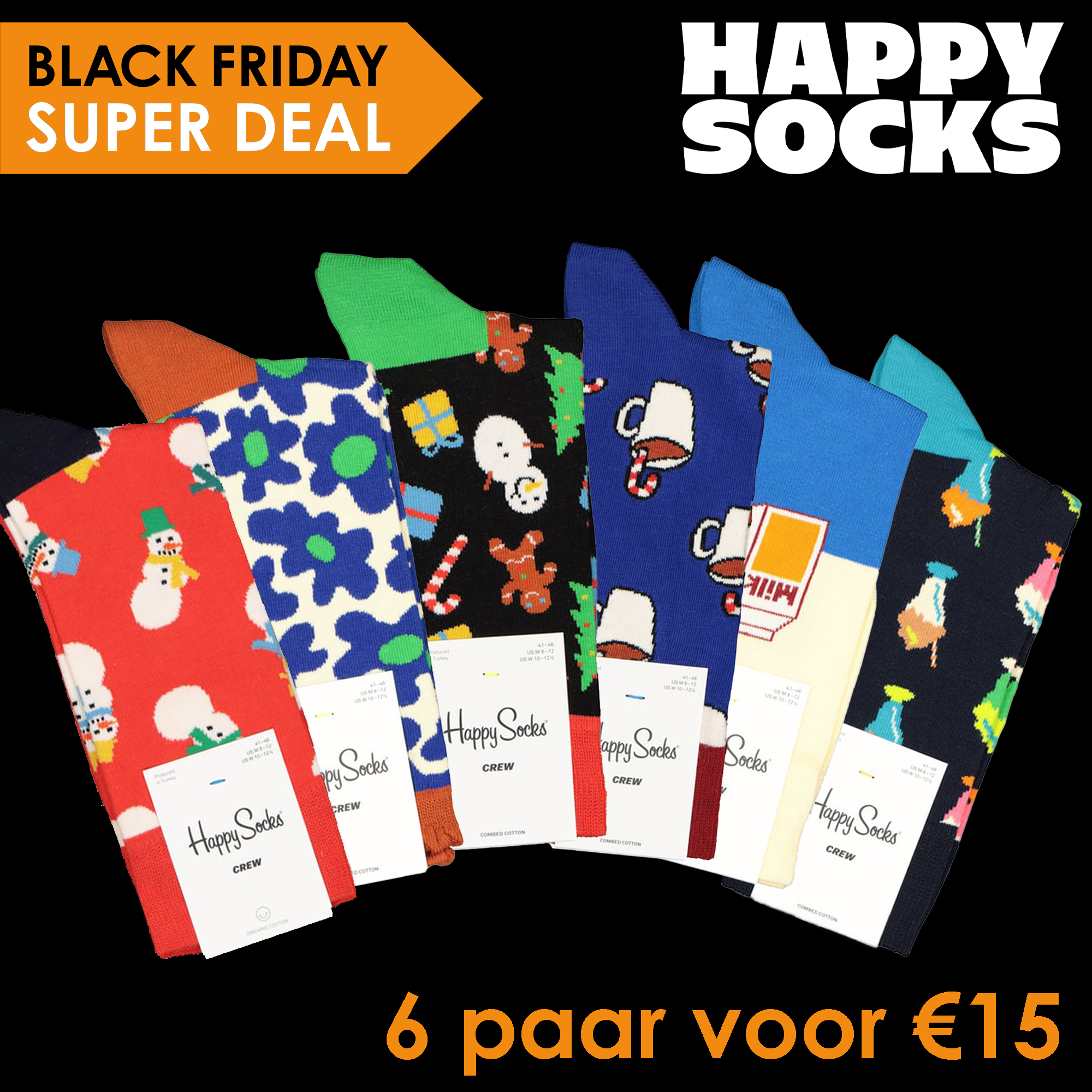 Happy socks 6 paar voor 15 euro