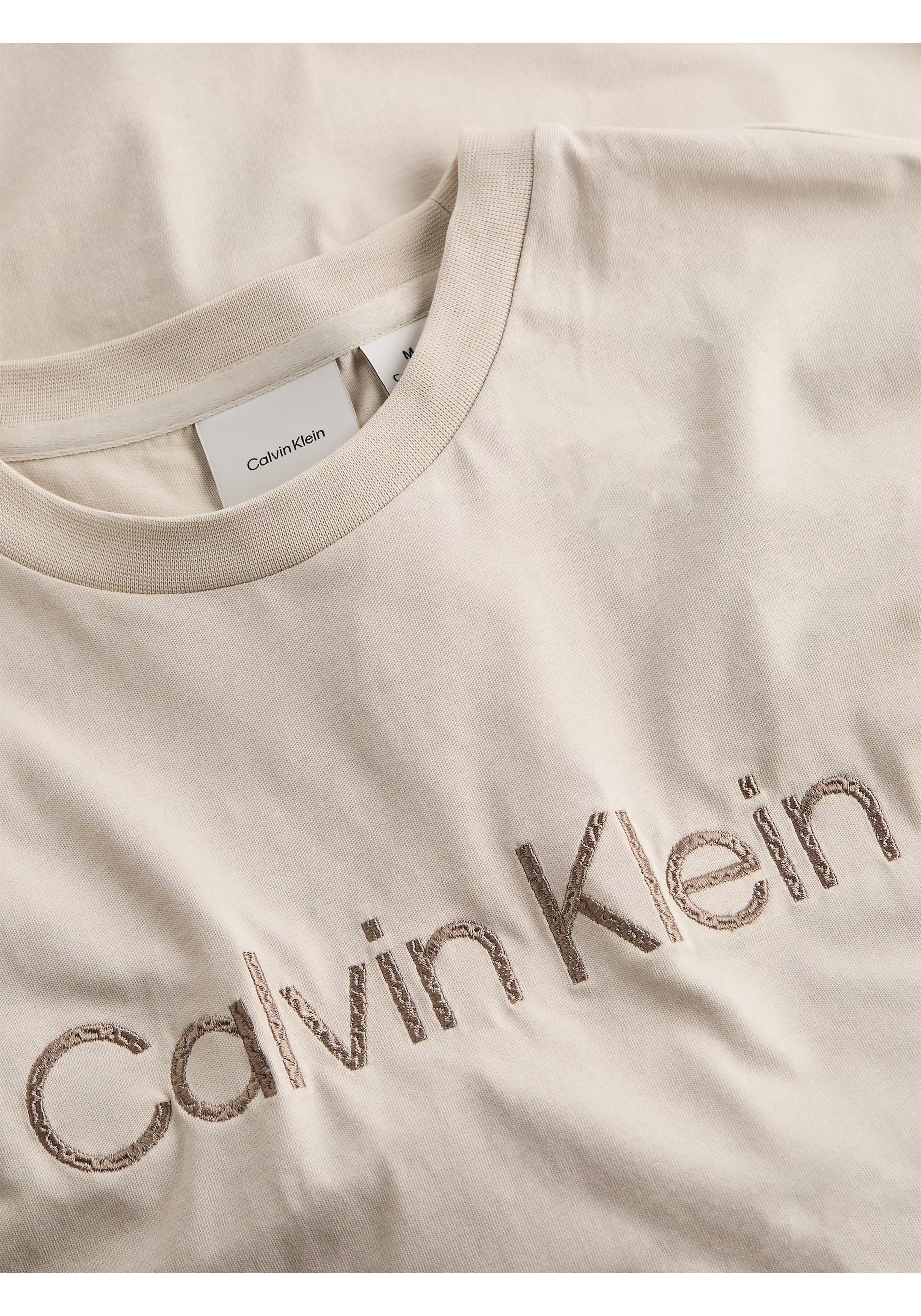 Calvin Klein Textured Embroidery T-shirt, heren T-shirt korte mouw O-hals, beige