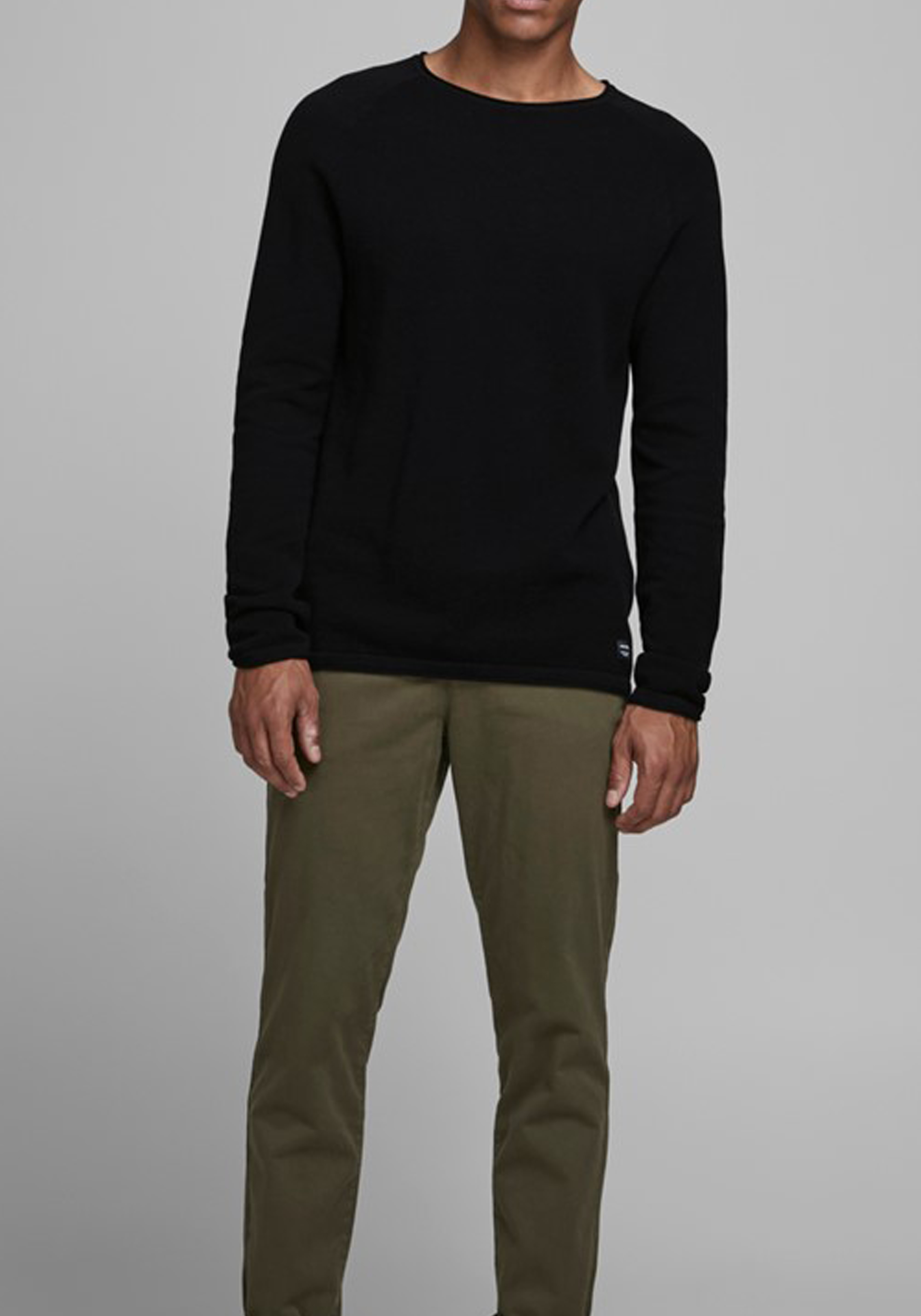 JACK & JONES slim fit trui katoen, O-hals, zwart