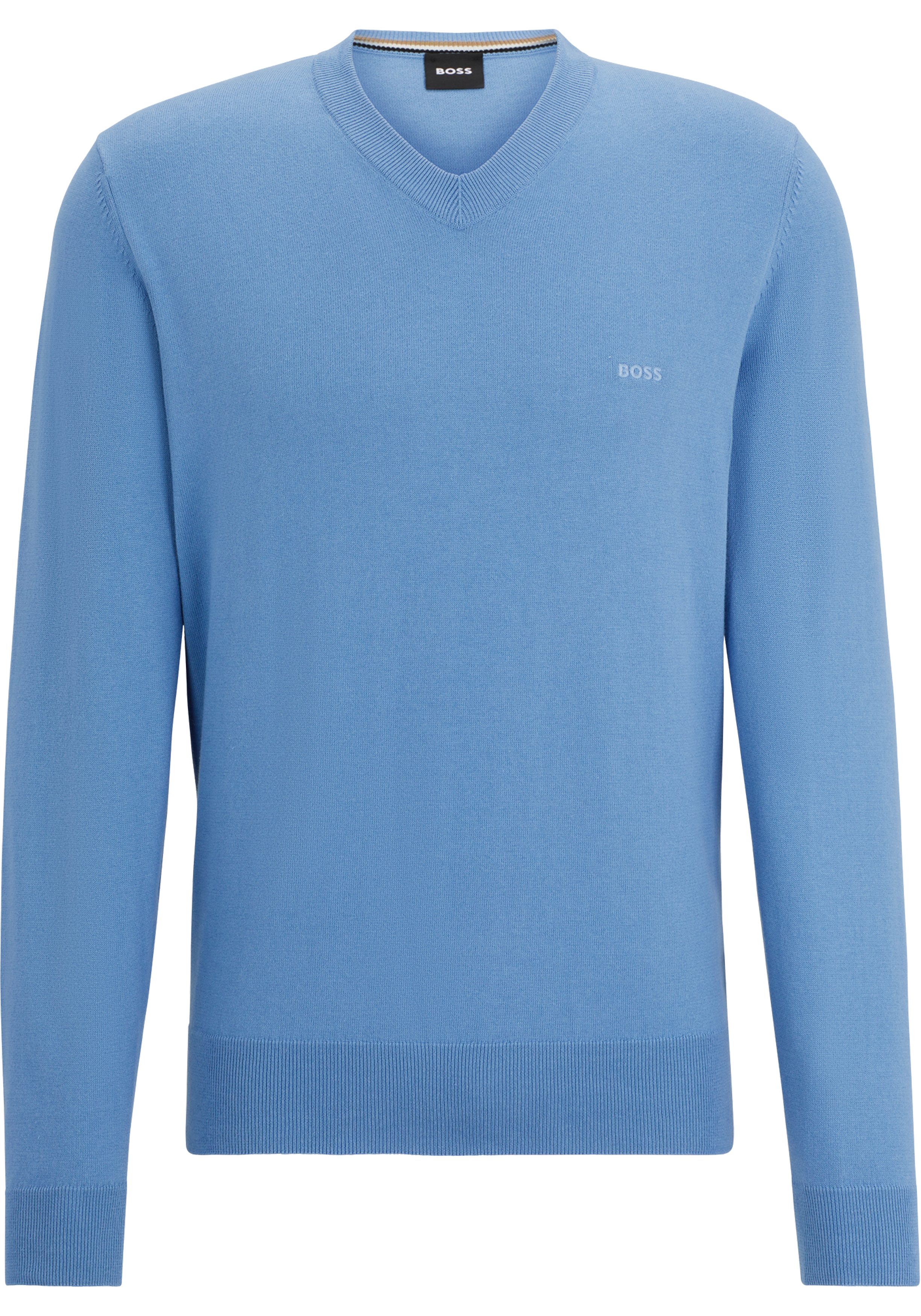 BOSS Pacello regular fit trui katoen, heren trui middeldik V-hals, kobalt blauw