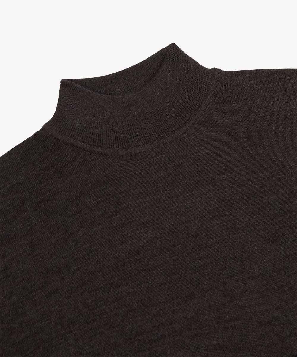 Profuomo heren trui wol, slim fit trui met turtleneck, bruin