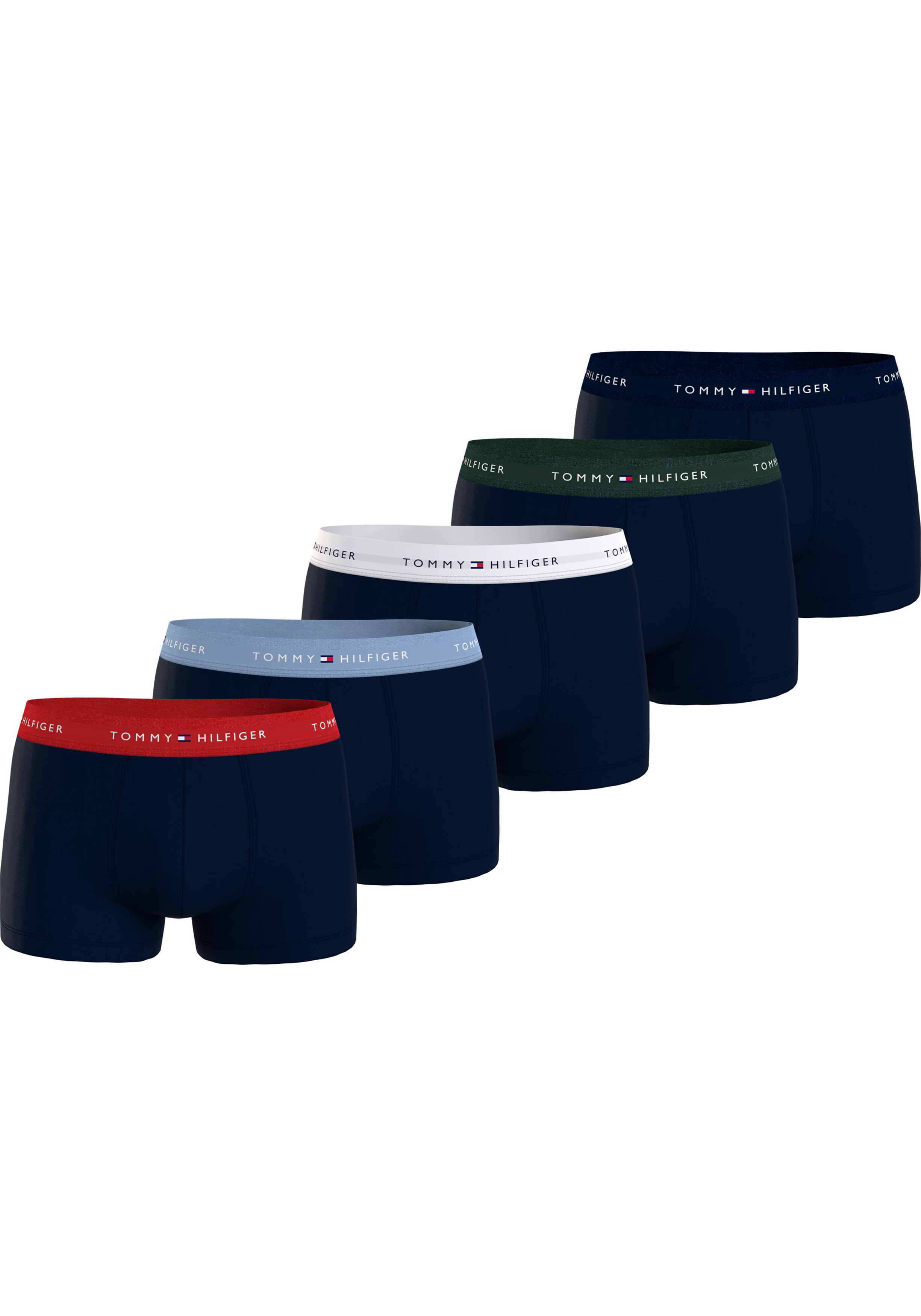 Tommy Hilfiger trunk (5-pack), heren boxers normale lengte, blauw met gekleurde tailleband