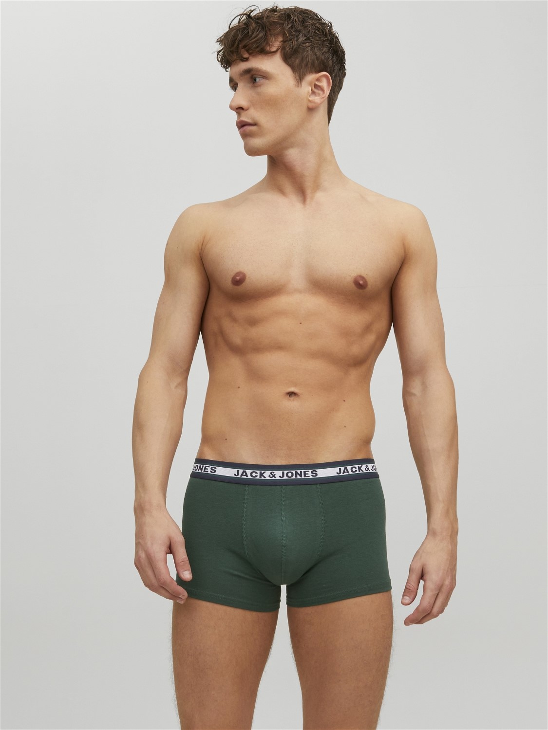 JACK & JONES Jacoliver trunks (5-pack), heren boxers normale lengte, zwart, groen, grijs, donkerrood en blauw