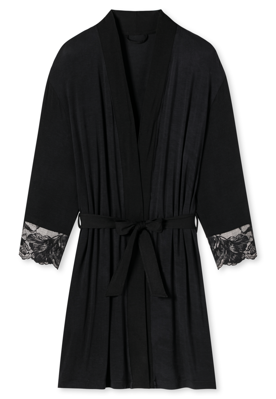 SCHIESSER Sensual Premium badjas, dames kimono modal riem kant zwart