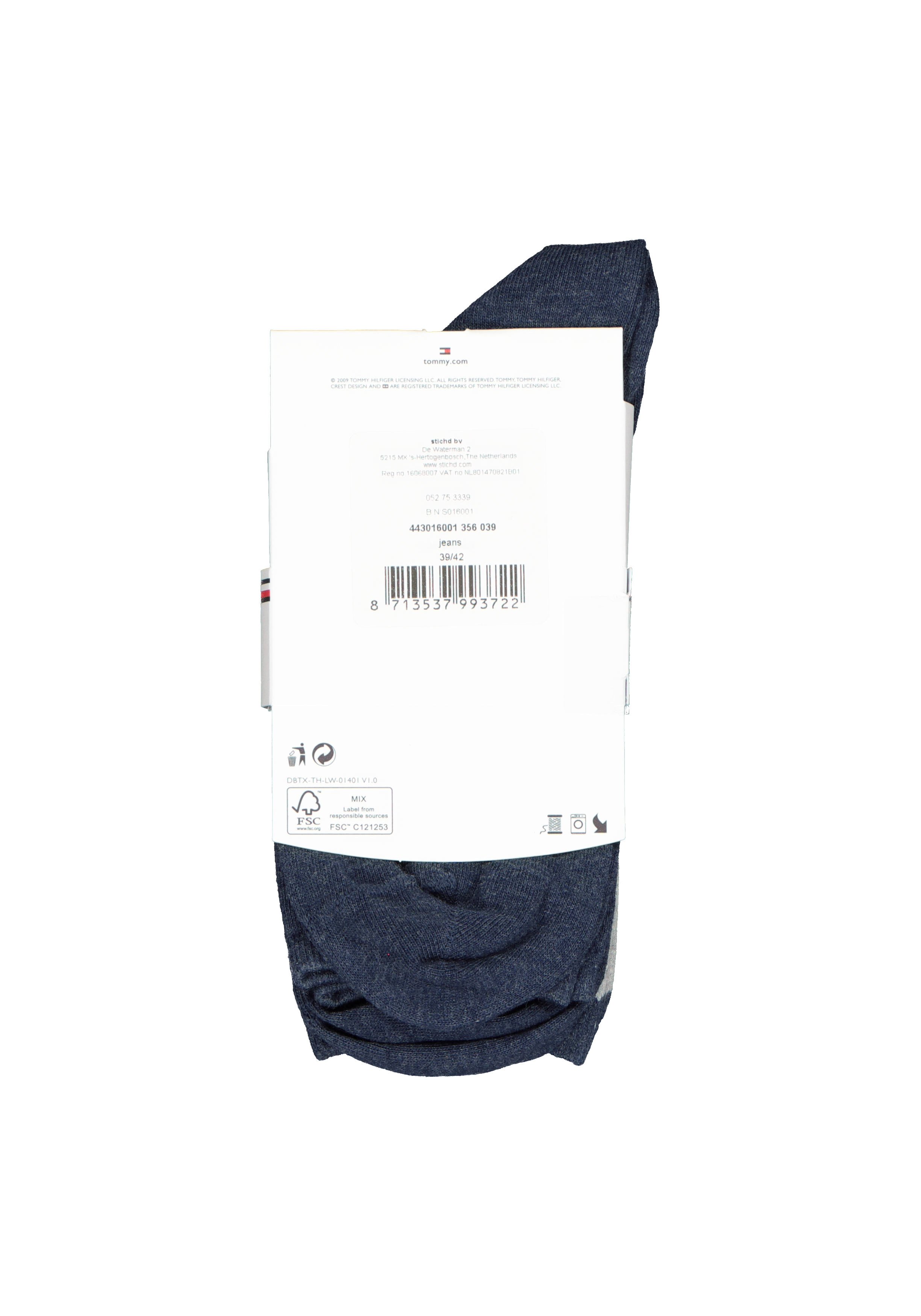 Tommy Hilfiger damessokken Check (2-pack), uni en geruit katoen, jeansblauw met grijs