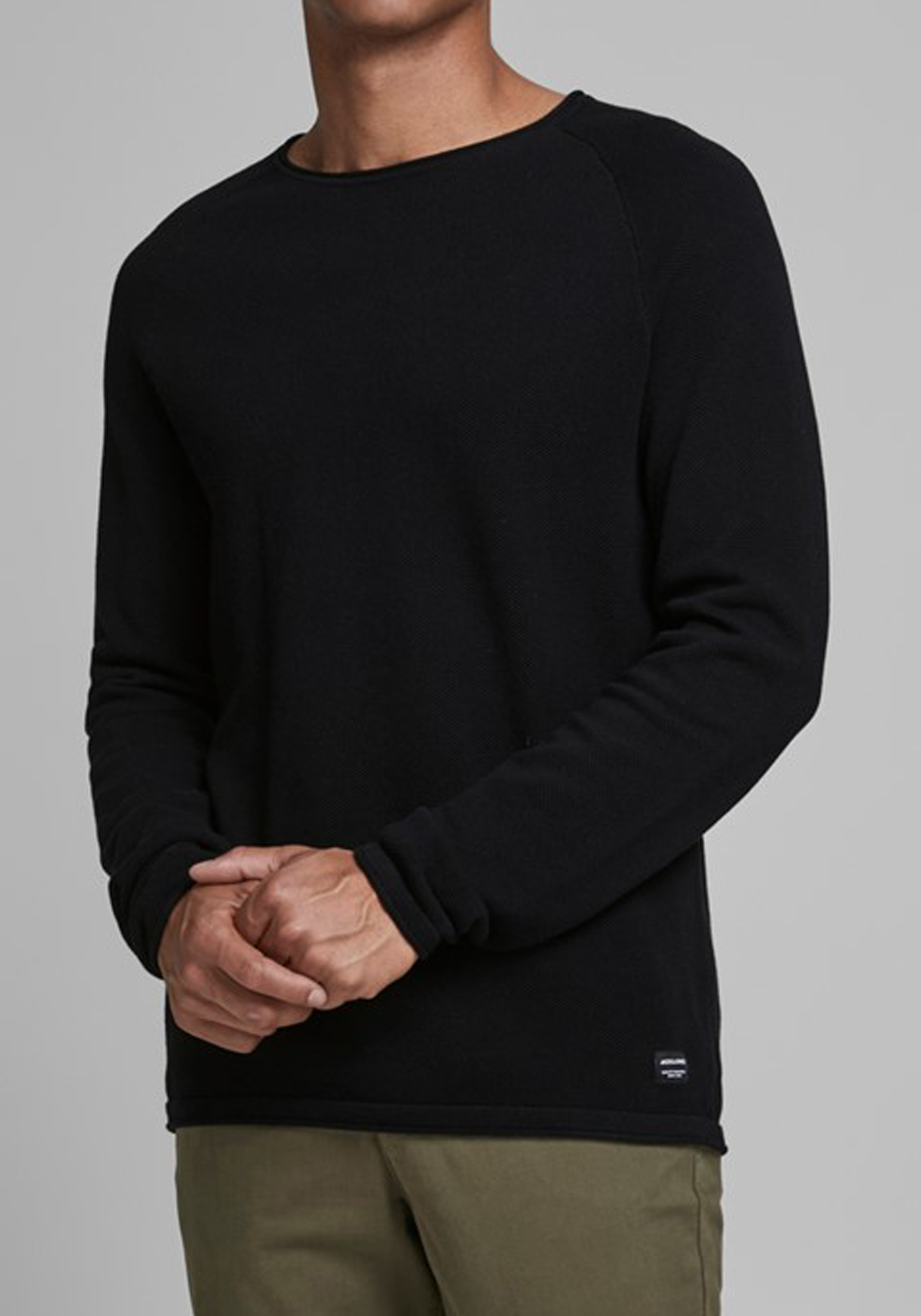 JACK & JONES slim fit trui katoen, O-hals, zwart