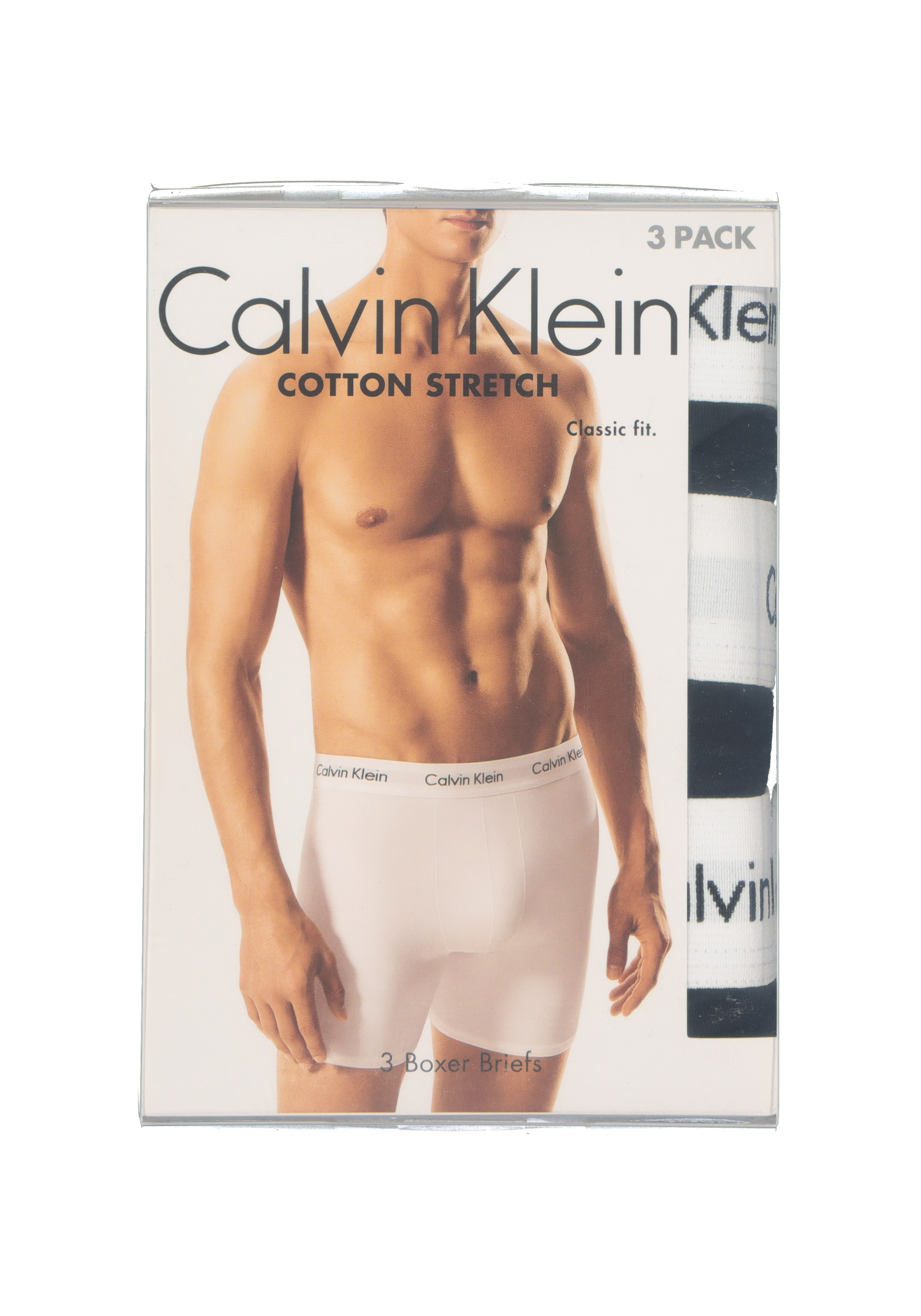 Calvin Klein Cotton Stretch boxer brief (3-pack), heren boxers extra lang, zwart met witte tailleband  