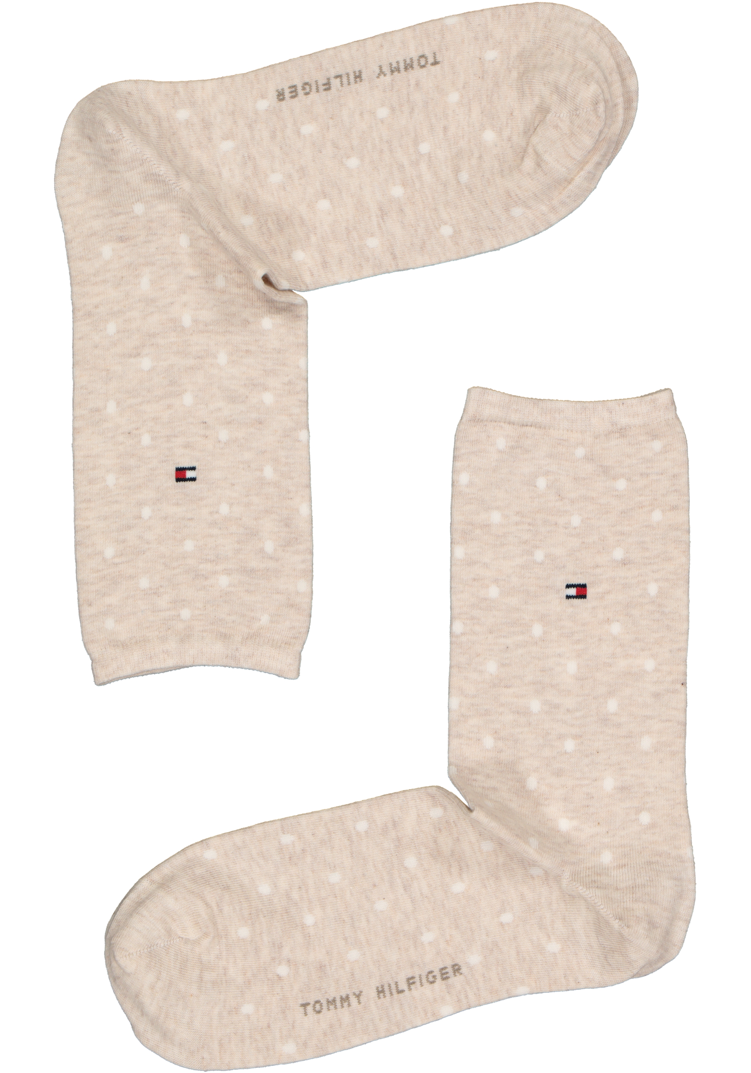 Tommy Hilfiger damessokken Dot (2-pack), uni en gestipt katoen, licht beige melange met wit