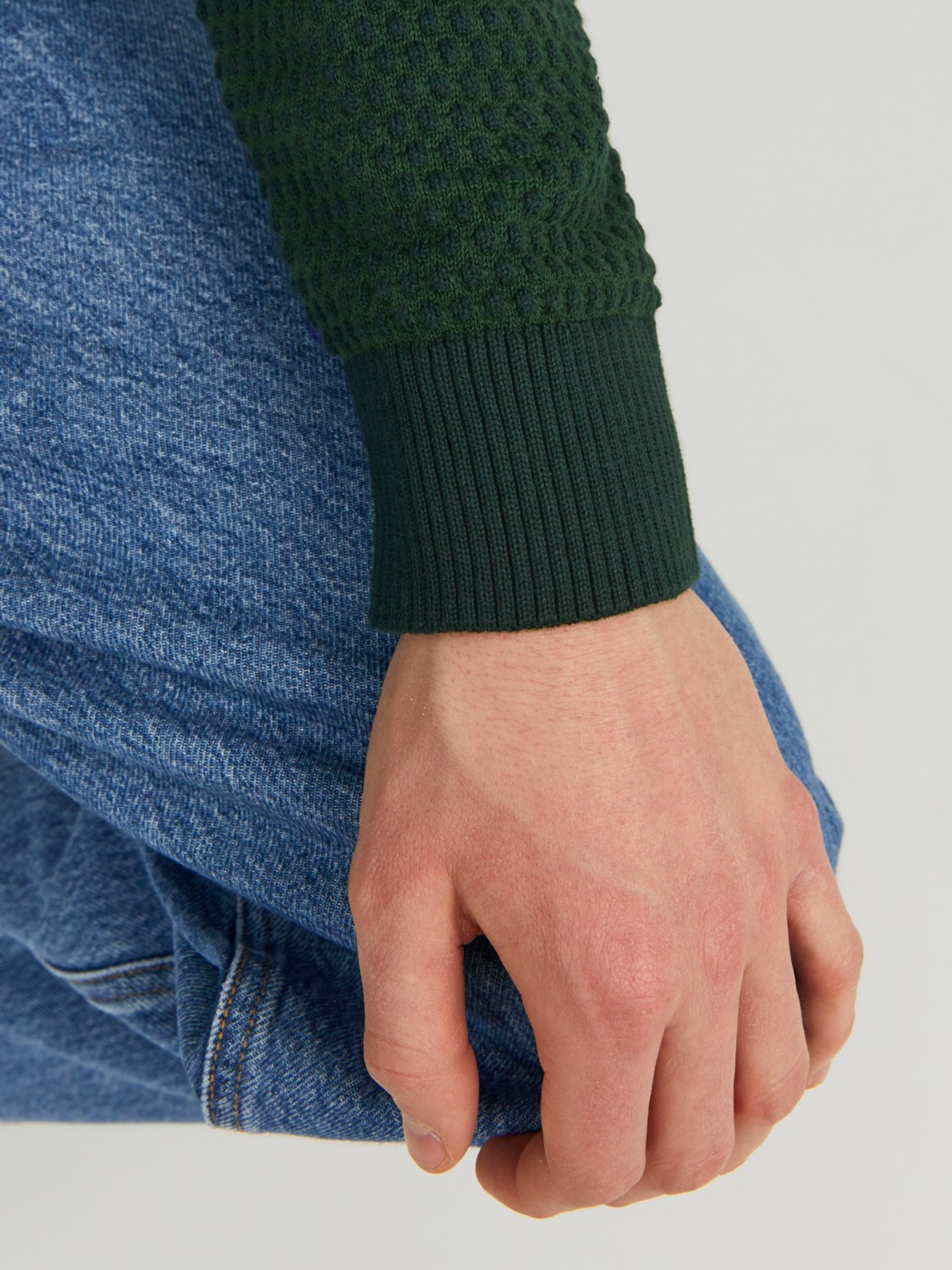 JACK & JONES Atlas knit crew neck slim fit, heren pullover katoen met O-hals, groen melange