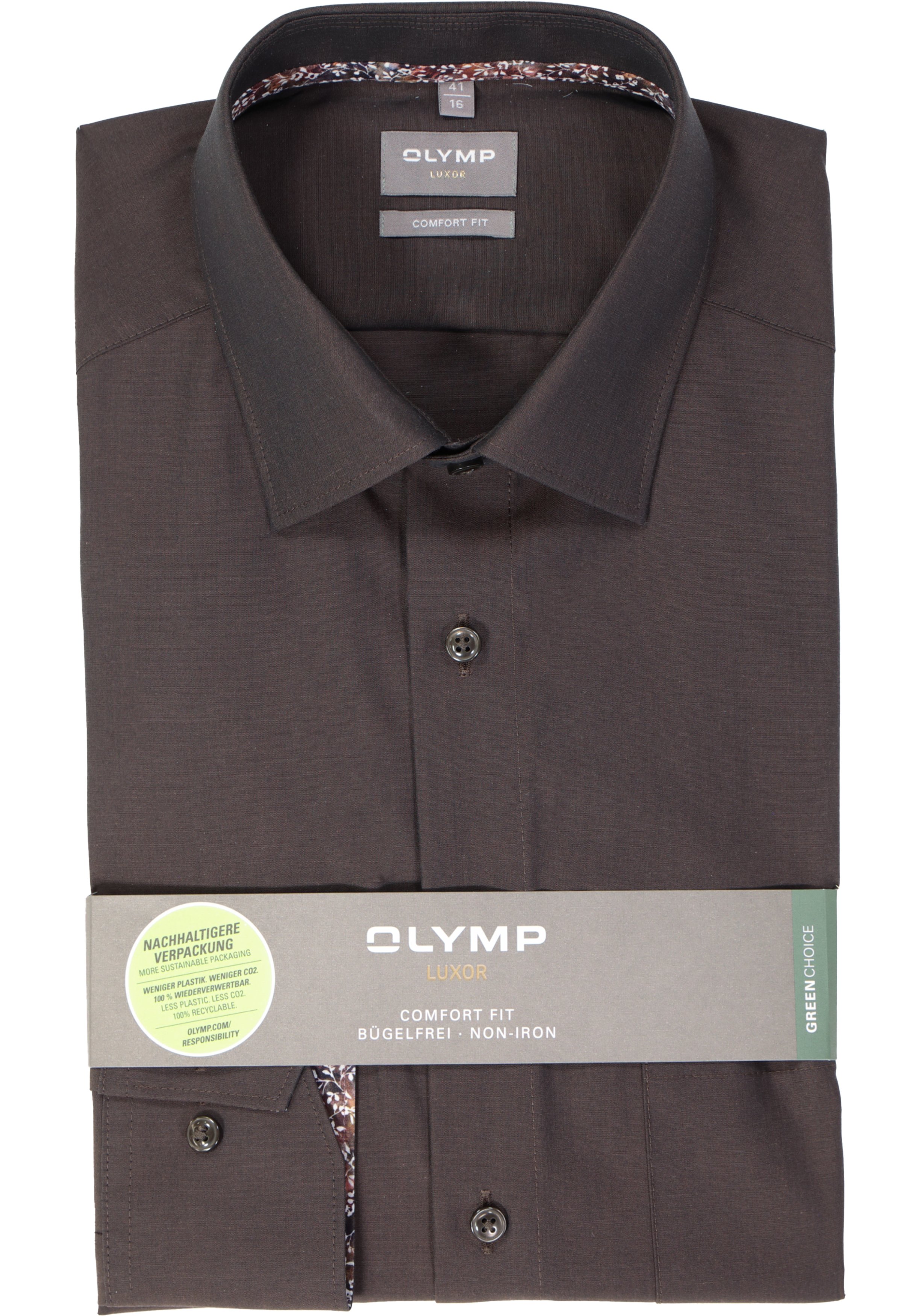 OLYMP comfort fit overhemd, popeline, bruin