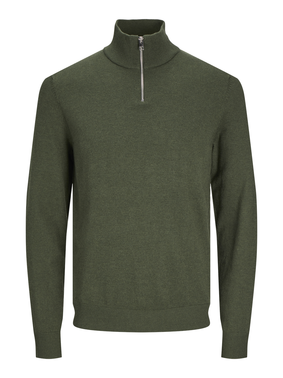 JACK & JONES Emil knit half zip slim fit, heren schipperstrui viscosemengsel met opstaande boord, groen