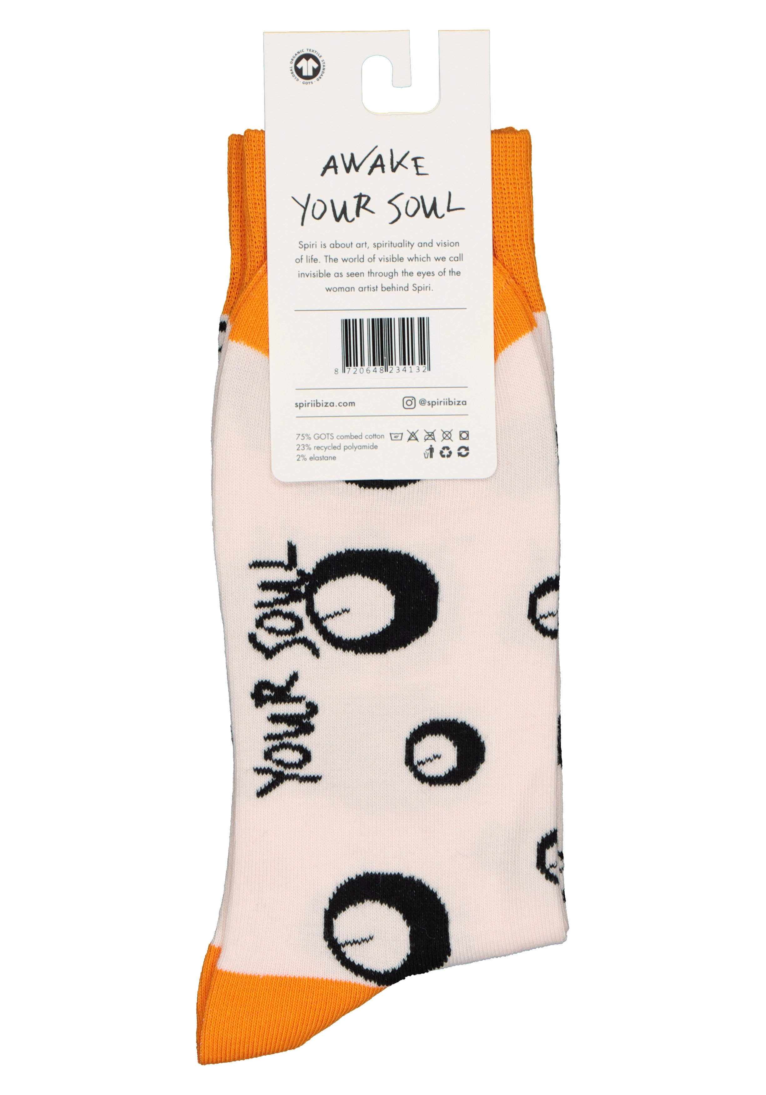 Spiri Socks The Watcher, unisex sokken, wit met oranje