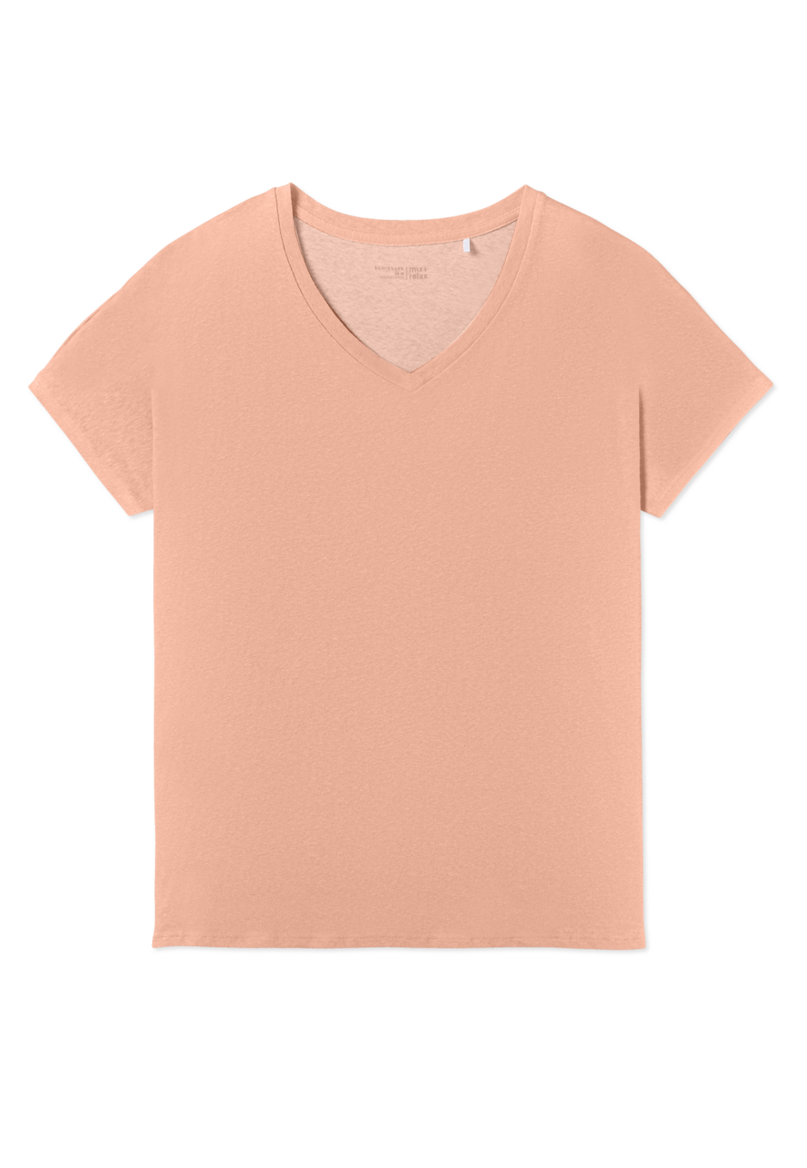 SCHIESSER Mix+Relax T-shirt, dames shirt korte mouw V-hals peach whip