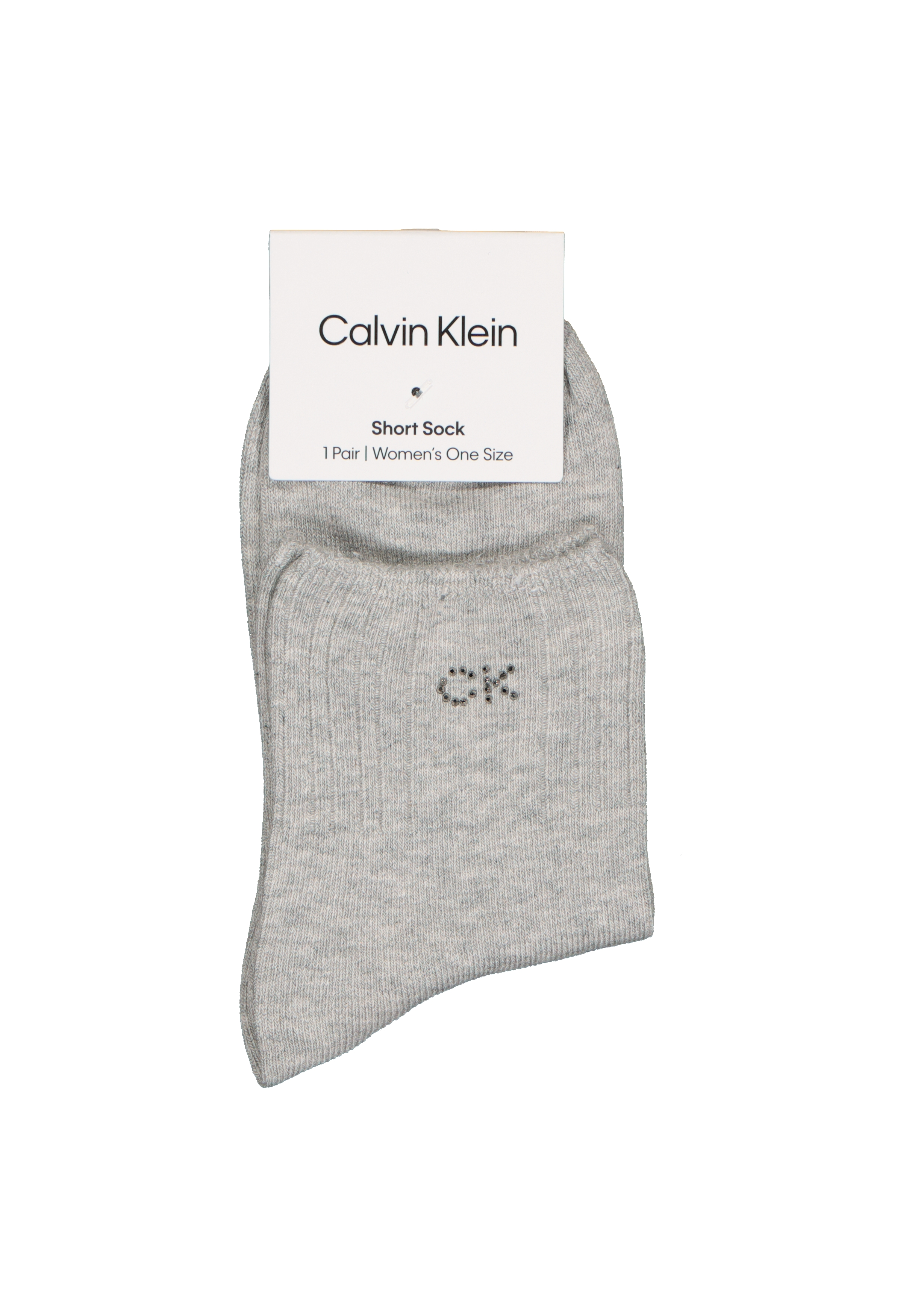 Calvin Klein damessokken Allison (1-pack), enkelsokken met kristal logo, lichtgrijs melange