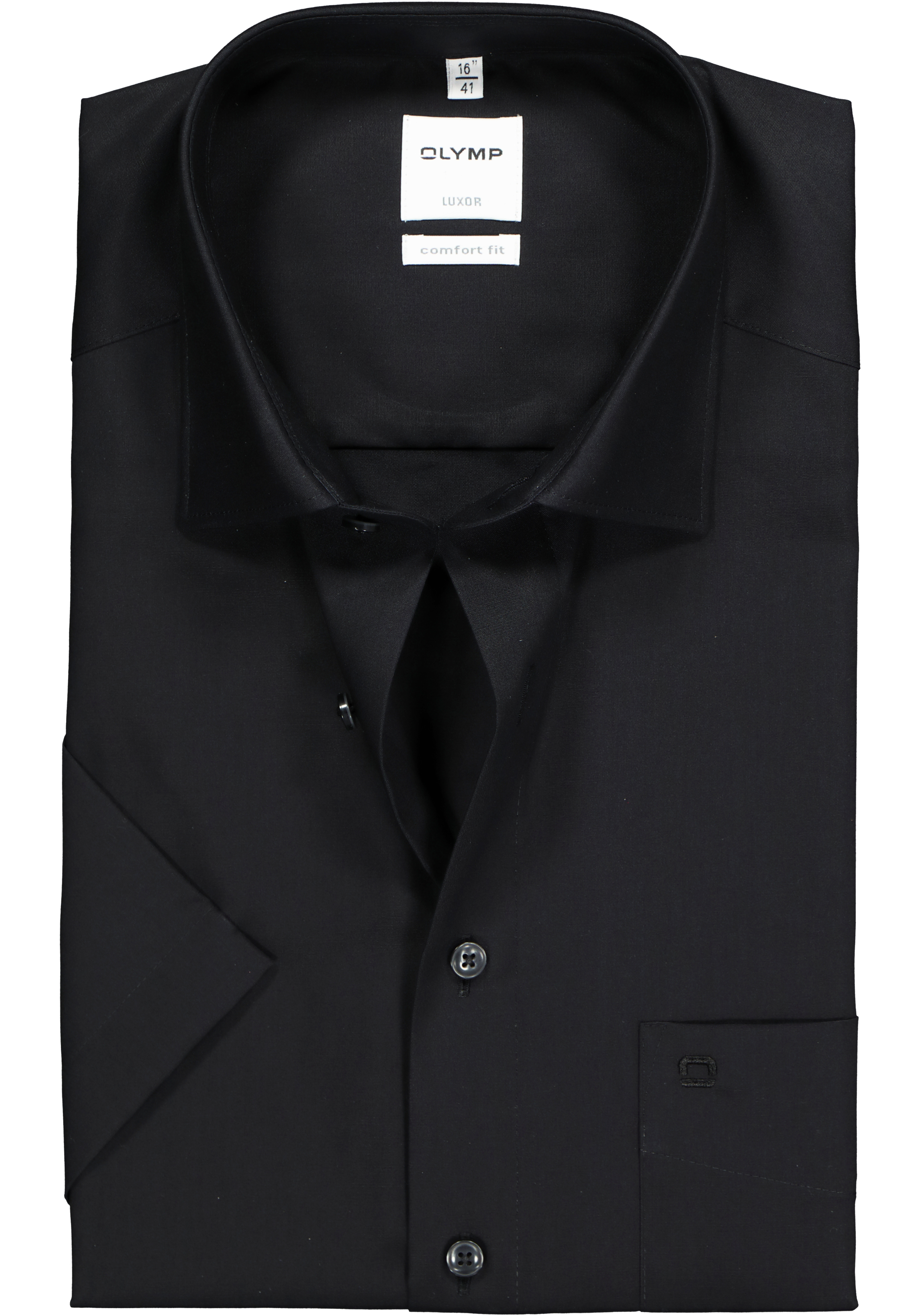 OLYMP Luxor comfort fit overhemd, korte mouwen, zwart
