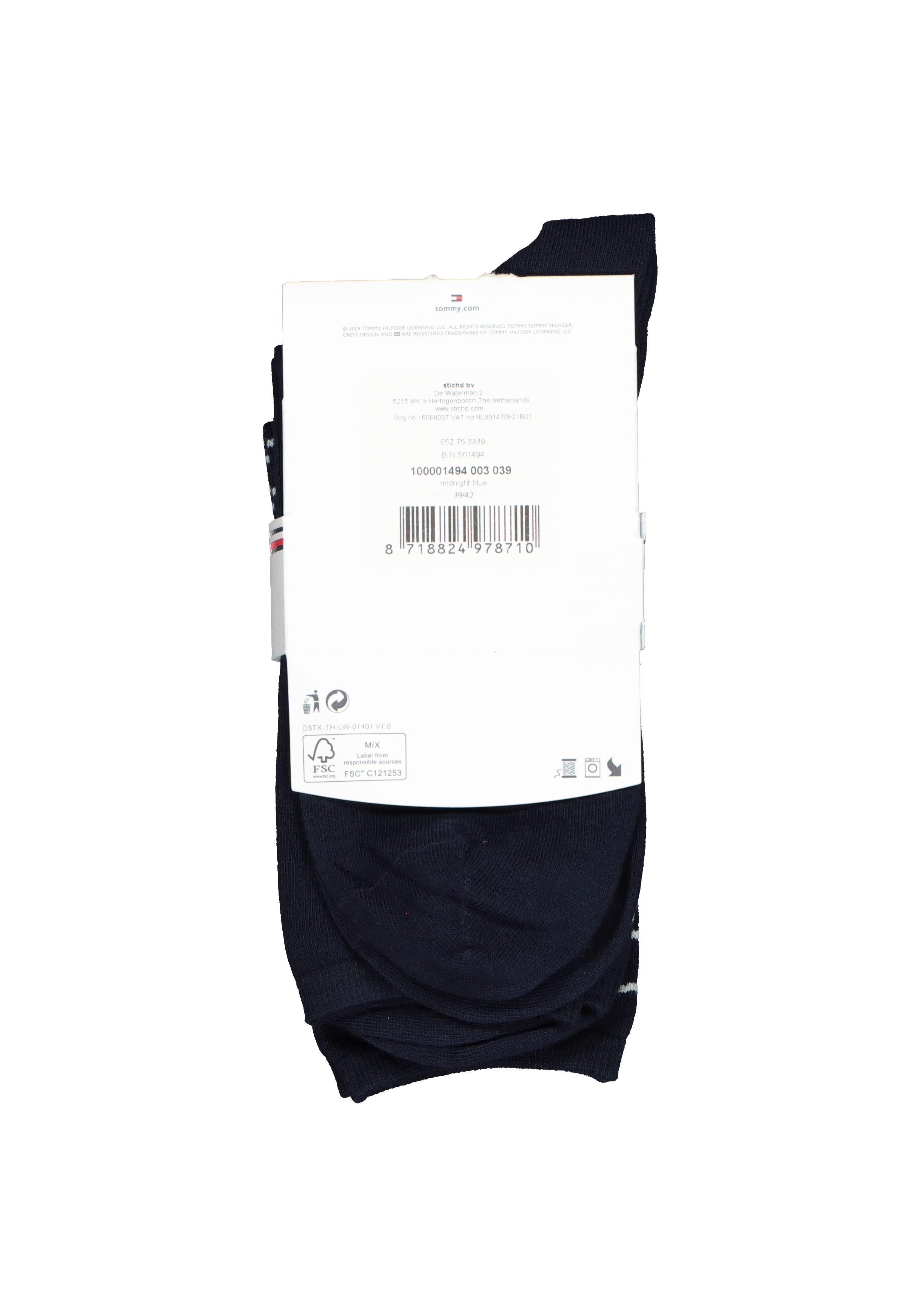 Tommy Hilfiger damessokken Small Stripe (2-pack), uni en gestreept katoen, donkerblauw met wit