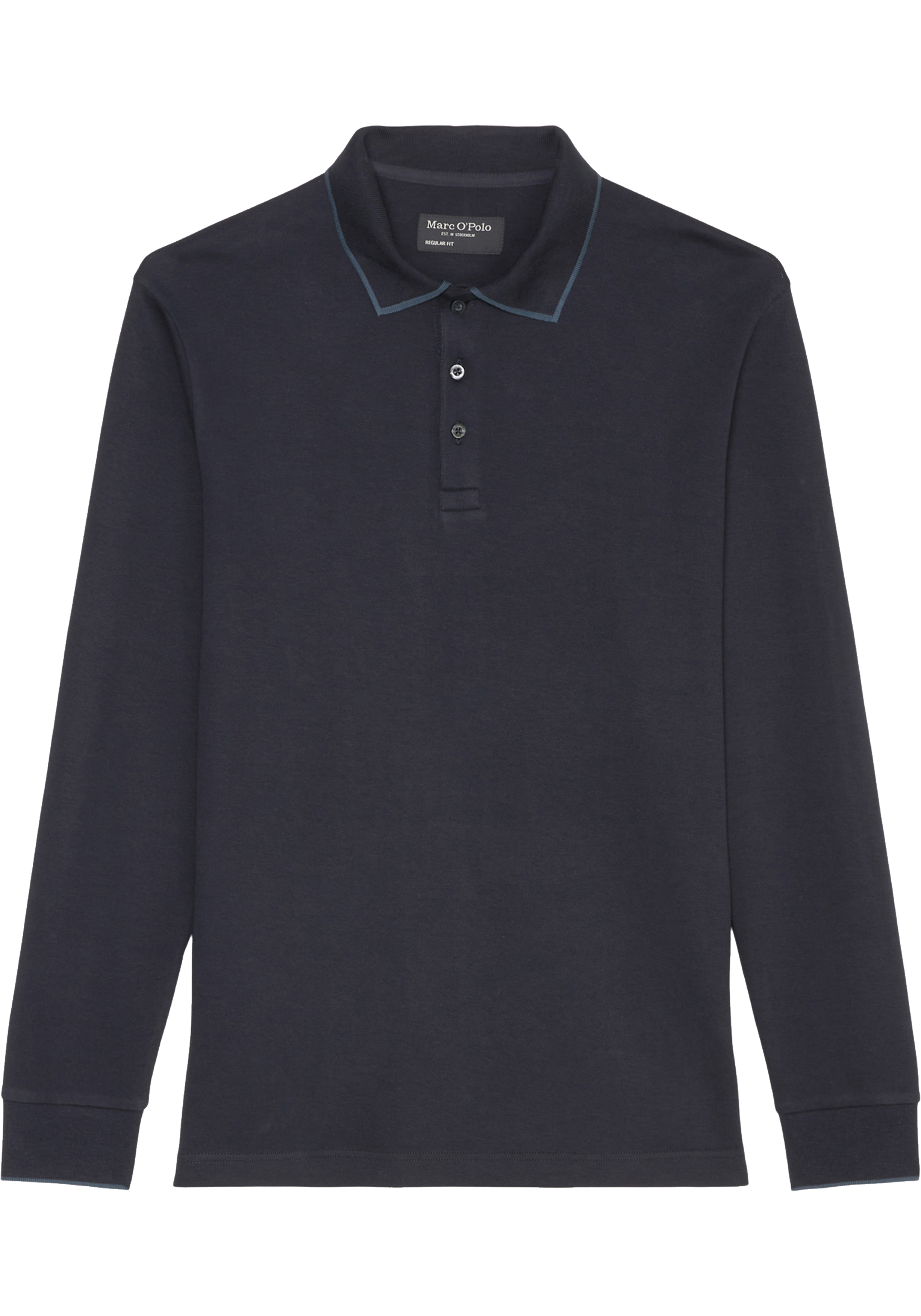 Marc O'Polo regular fit polo, heren poloshirt lange mouw, donkerblauw