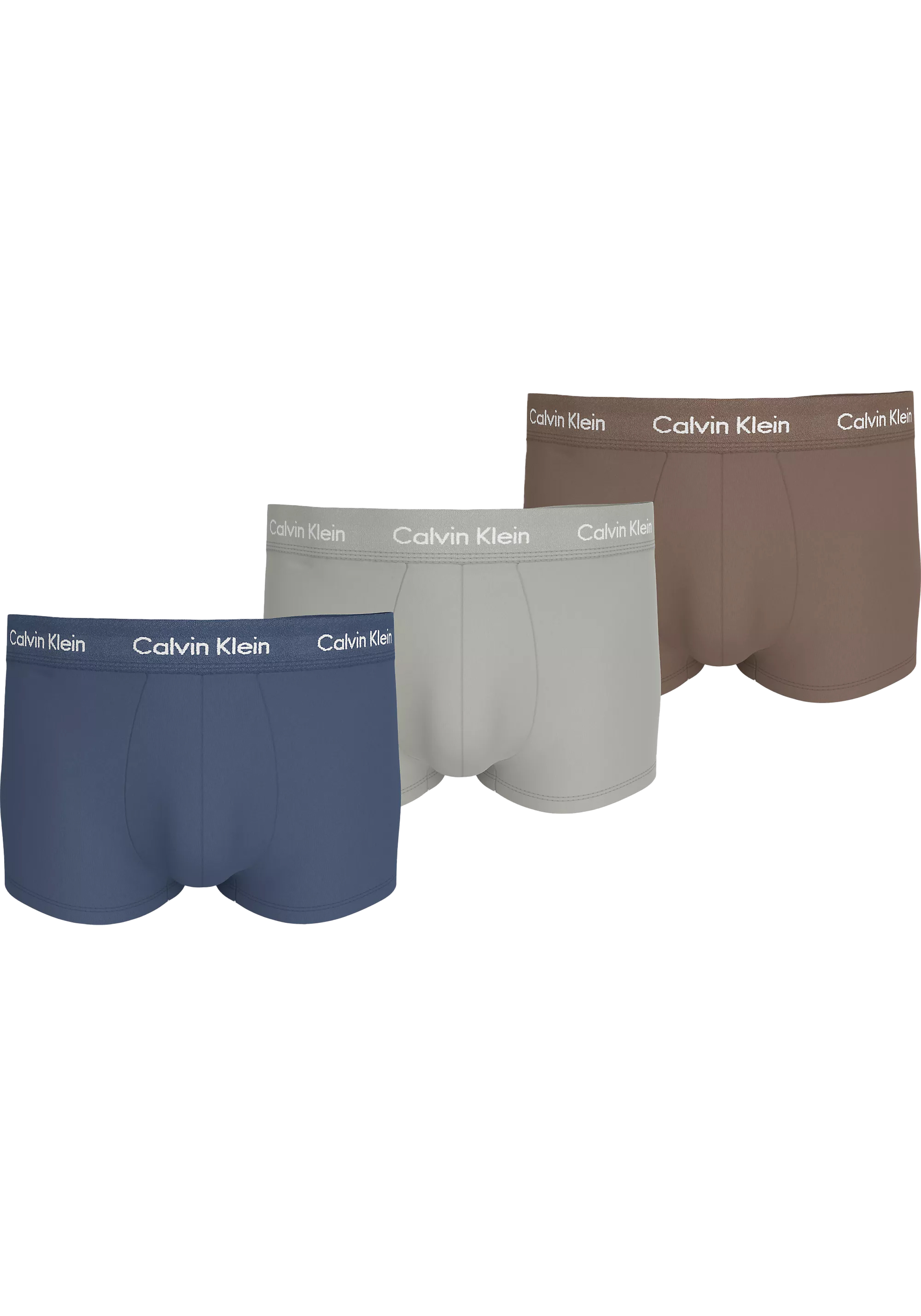 Calvin Klein Low Rise Trunks (3-pack), lage heren boxers kort, zwart, grijs dessin, blauw